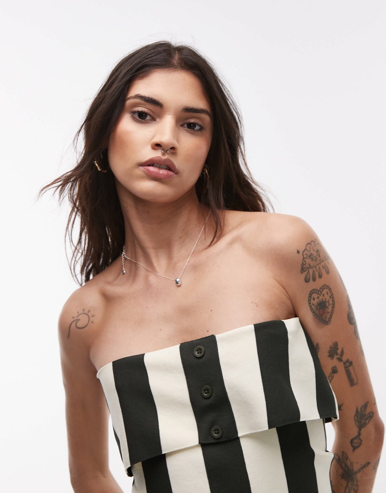 Topshop knitted bandeau top co - ord in khaki stripe - ASOS Sample Sale EU Store