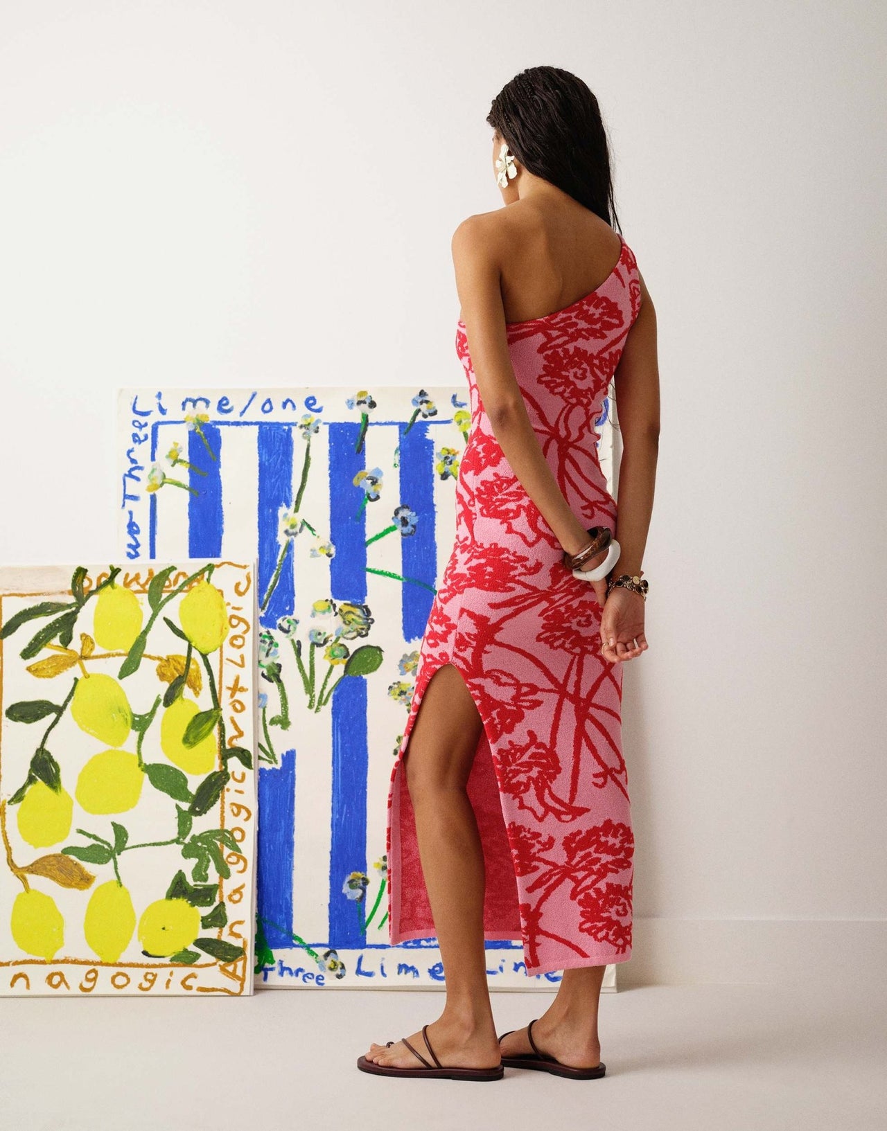 Topshop knitted Bradley B one shoulder pattern dress in red and pink - ASOS Sample Sale EU Store