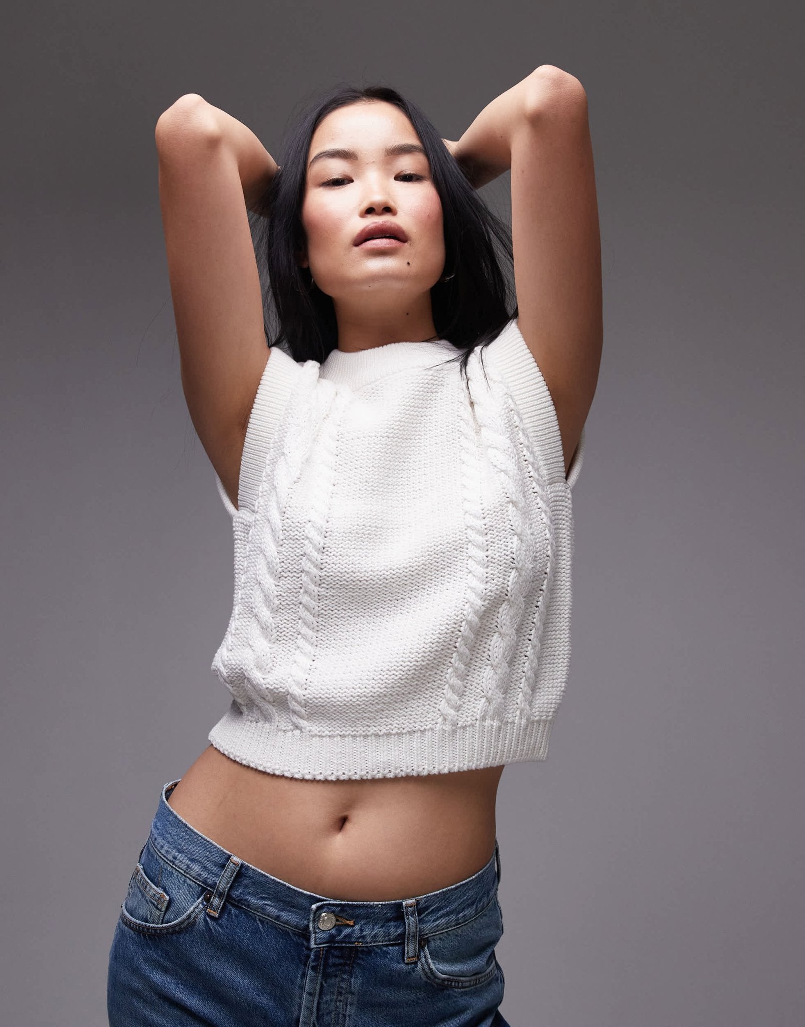 Topshop knitted cable clean tank in ivory - ASOS Sample Sale EU Store