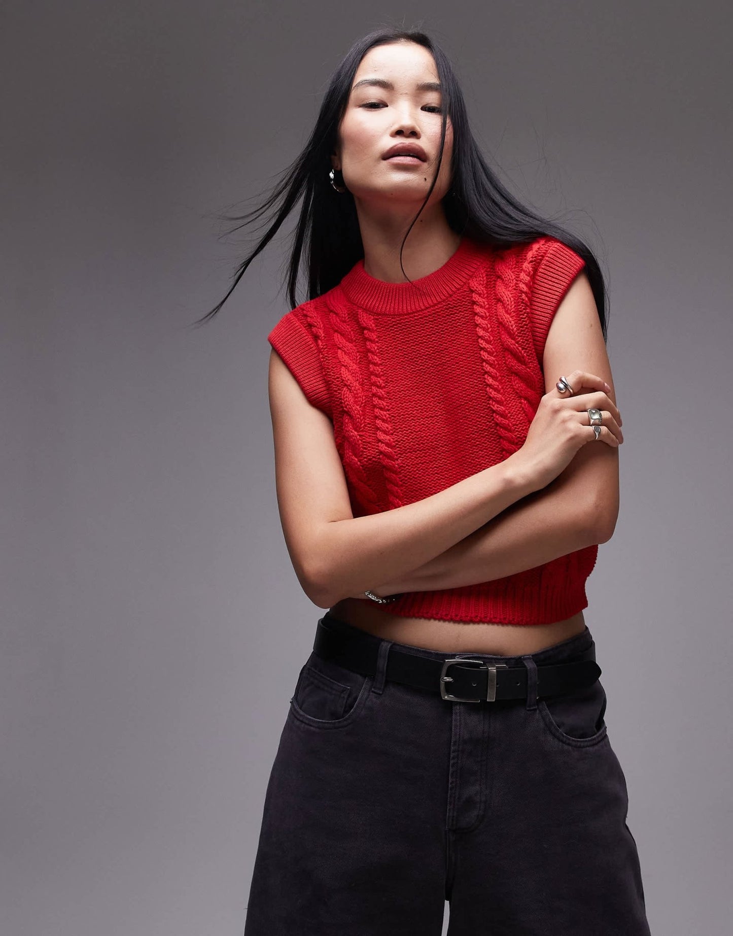 Topshop knitted cable clean tank in red - ASOS Sample Sale EU Store