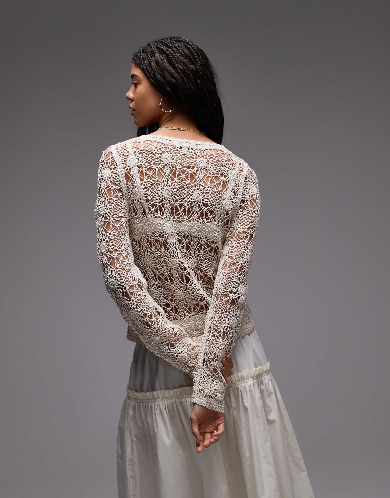 Topshop knitted crew neck flower crochet cardigan in neutral - ASOS Sample Sale EU Store