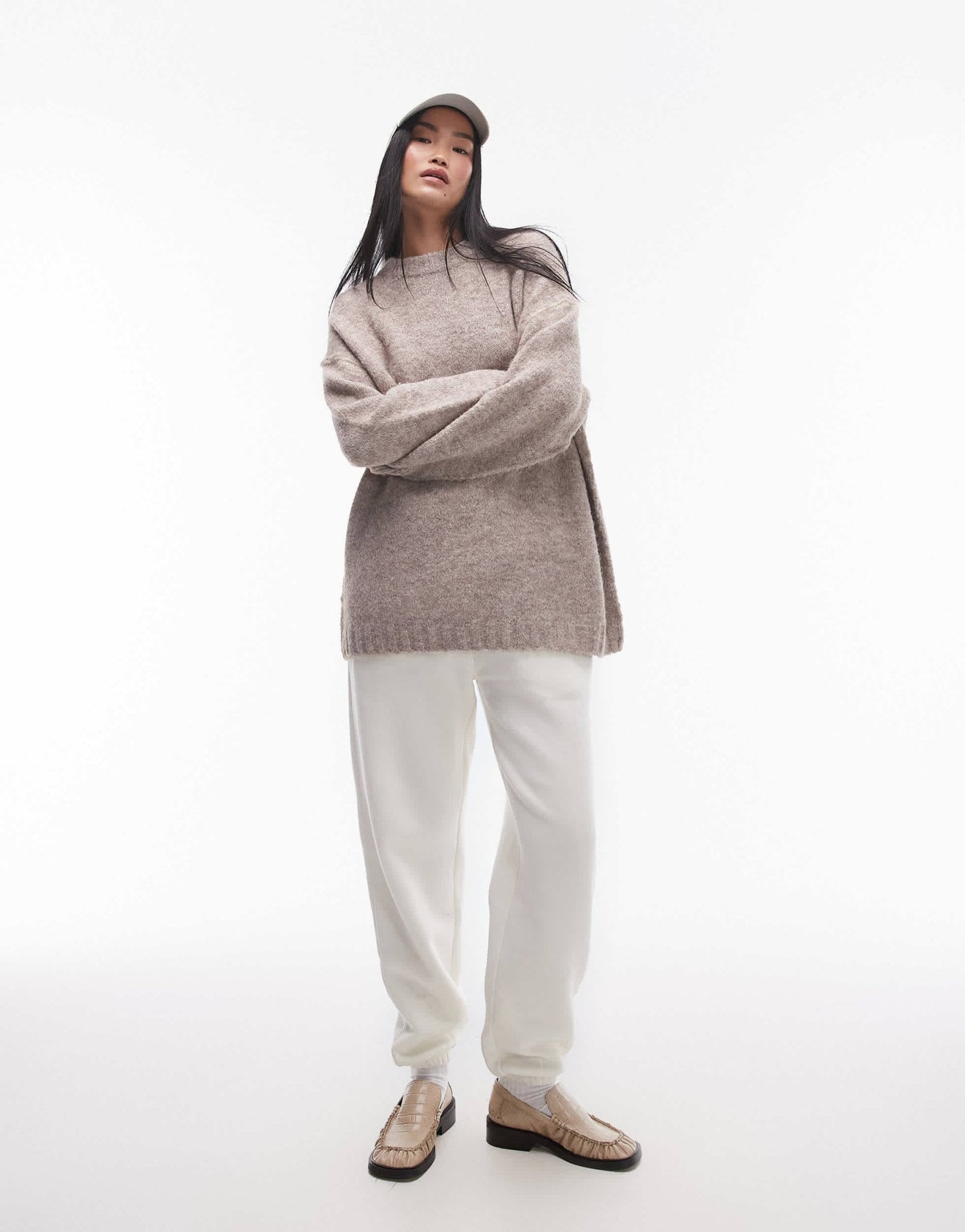 Topshop knitted exposed contrast seam oversized jumper in oat - ASOS Sample Sale EU Store