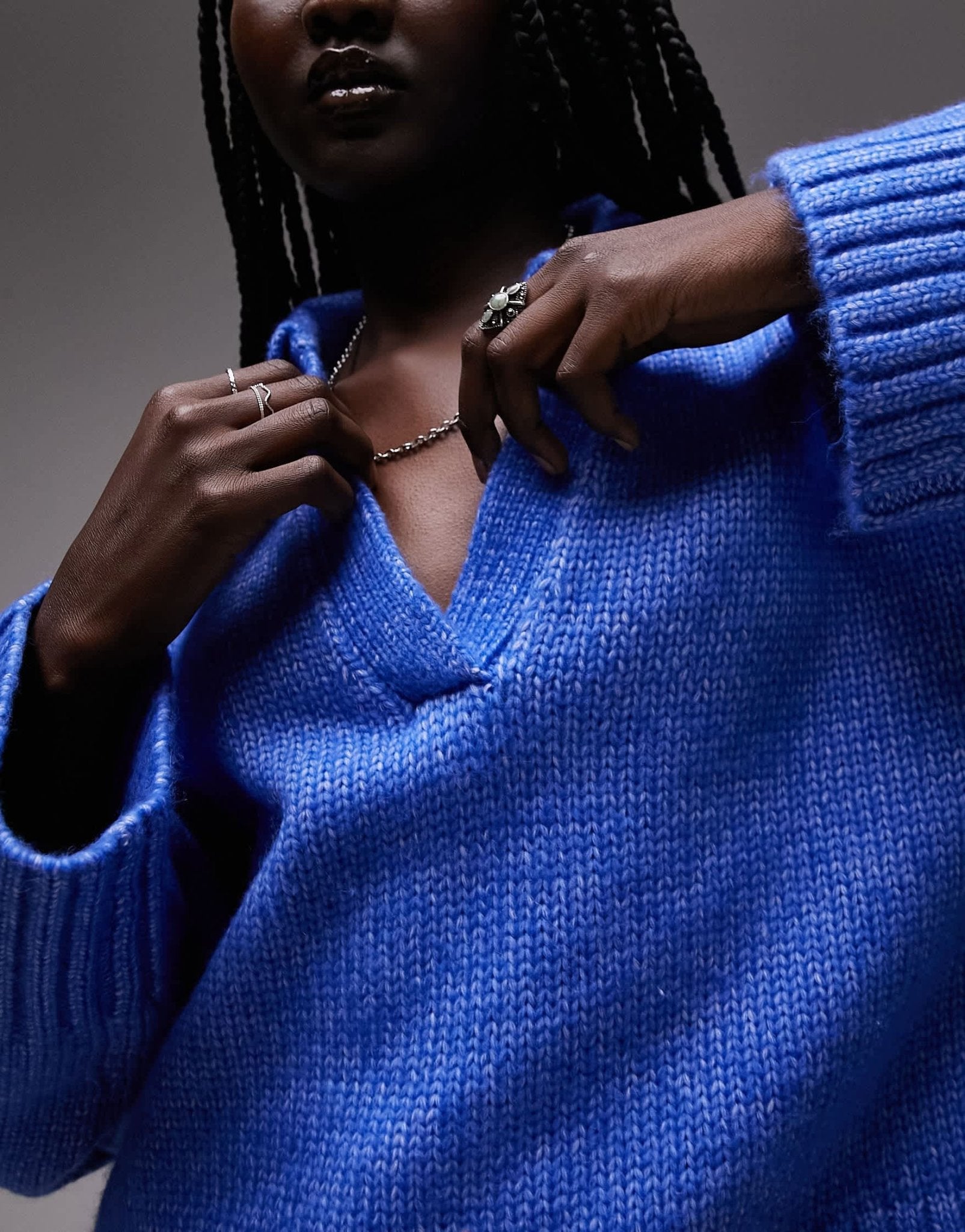 Topshop knitted ribbed collar crop jumper in blue - ASOS Sample Sale EU Store