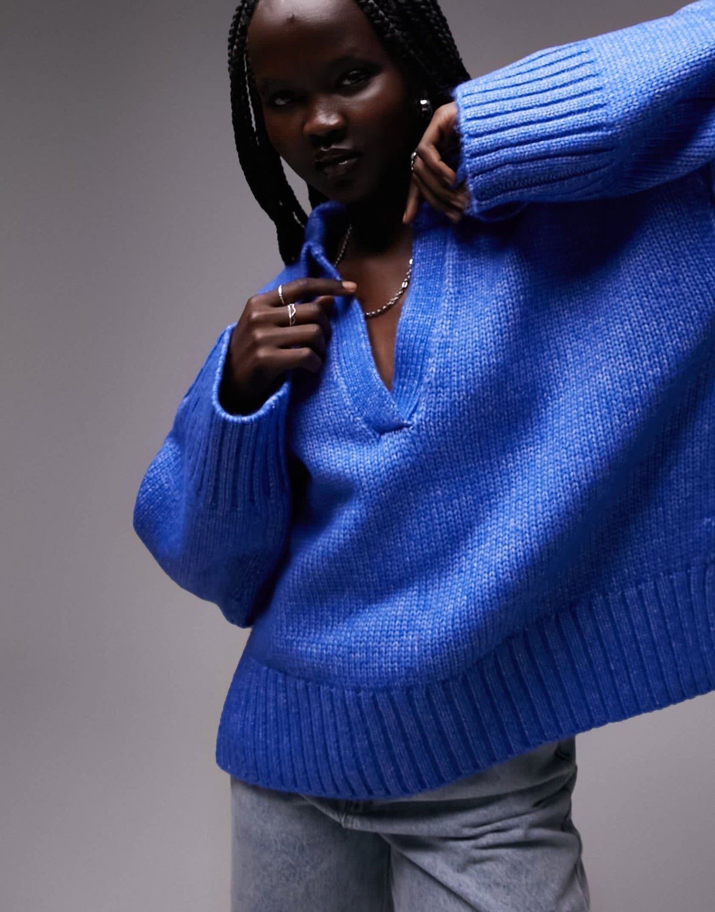 Topshop knitted ribbed collar crop jumper in blue - ASOS Sample Sale EU Store