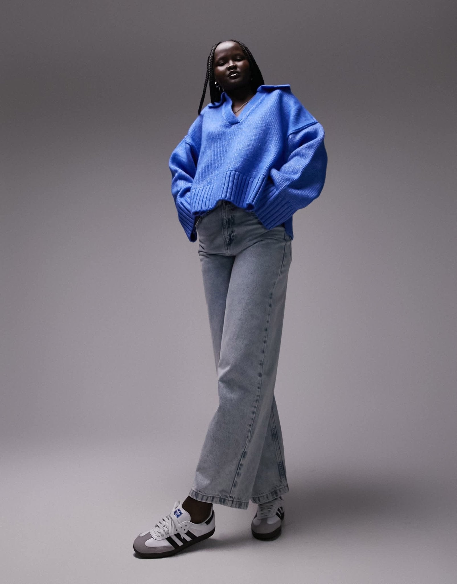 Topshop knitted ribbed collar crop jumper in blue - ASOS Sample Sale EU Store