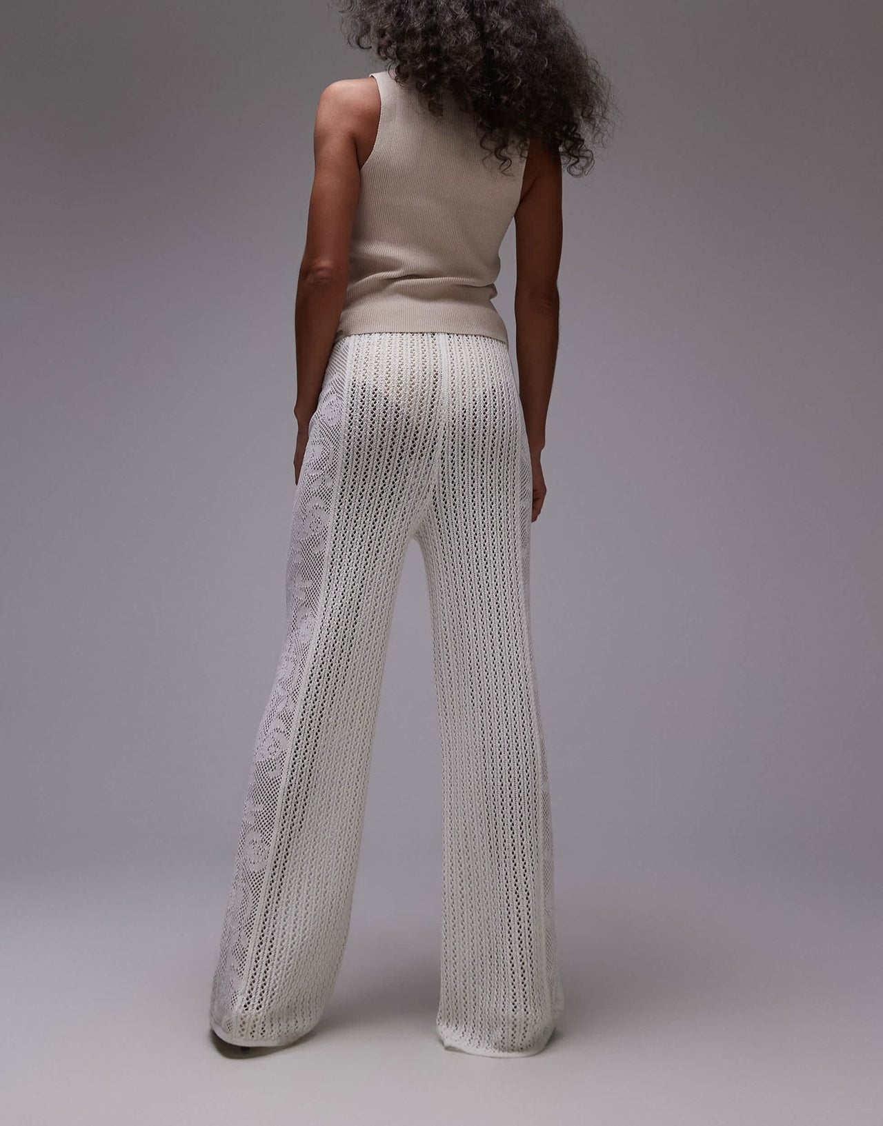 Topshop knitted stitchy trousers with embroided panel in cream - ASOS Sample Sale EU Store