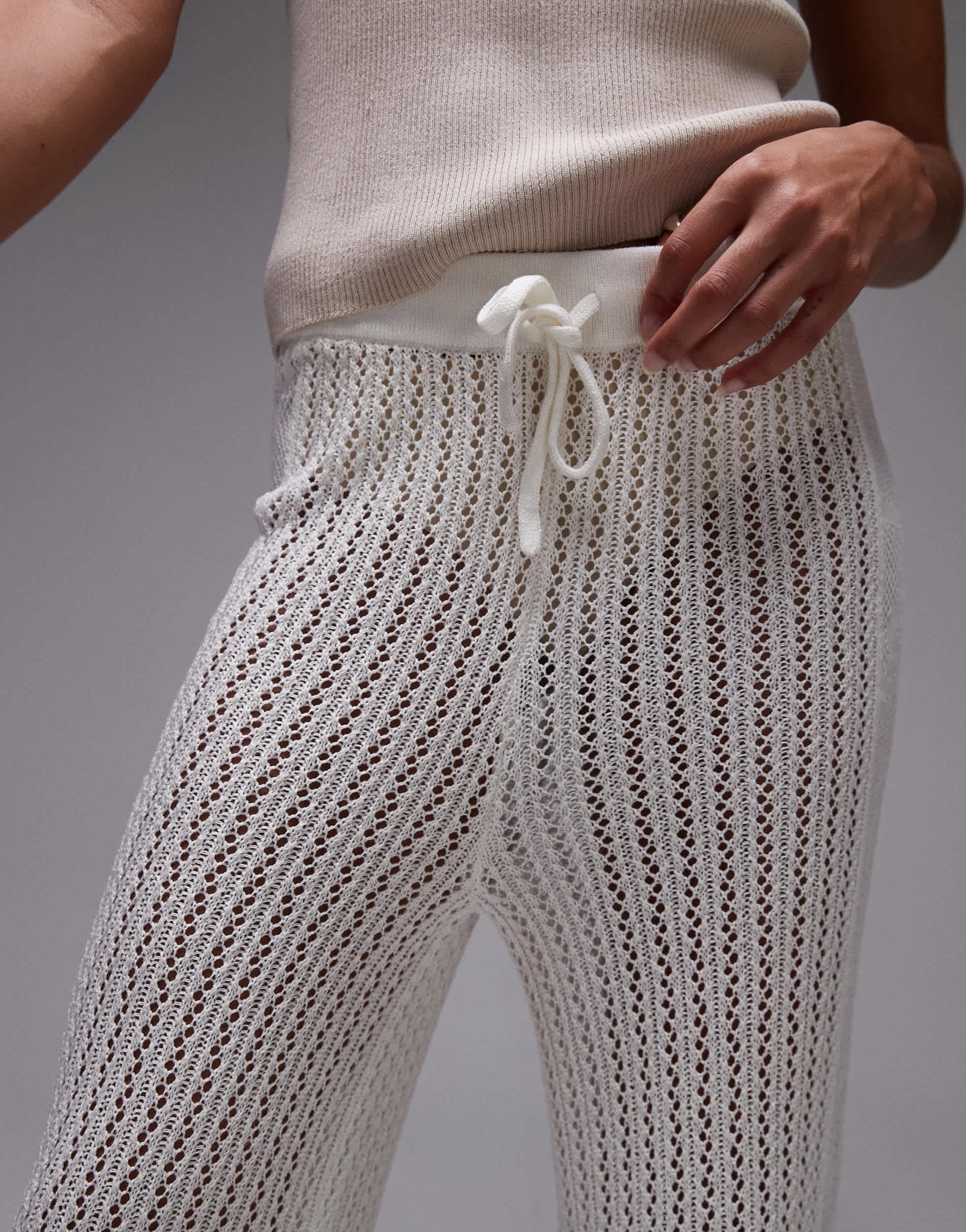 Topshop knitted stitchy trousers with embroided panel in cream - ASOS Sample Sale EU Store