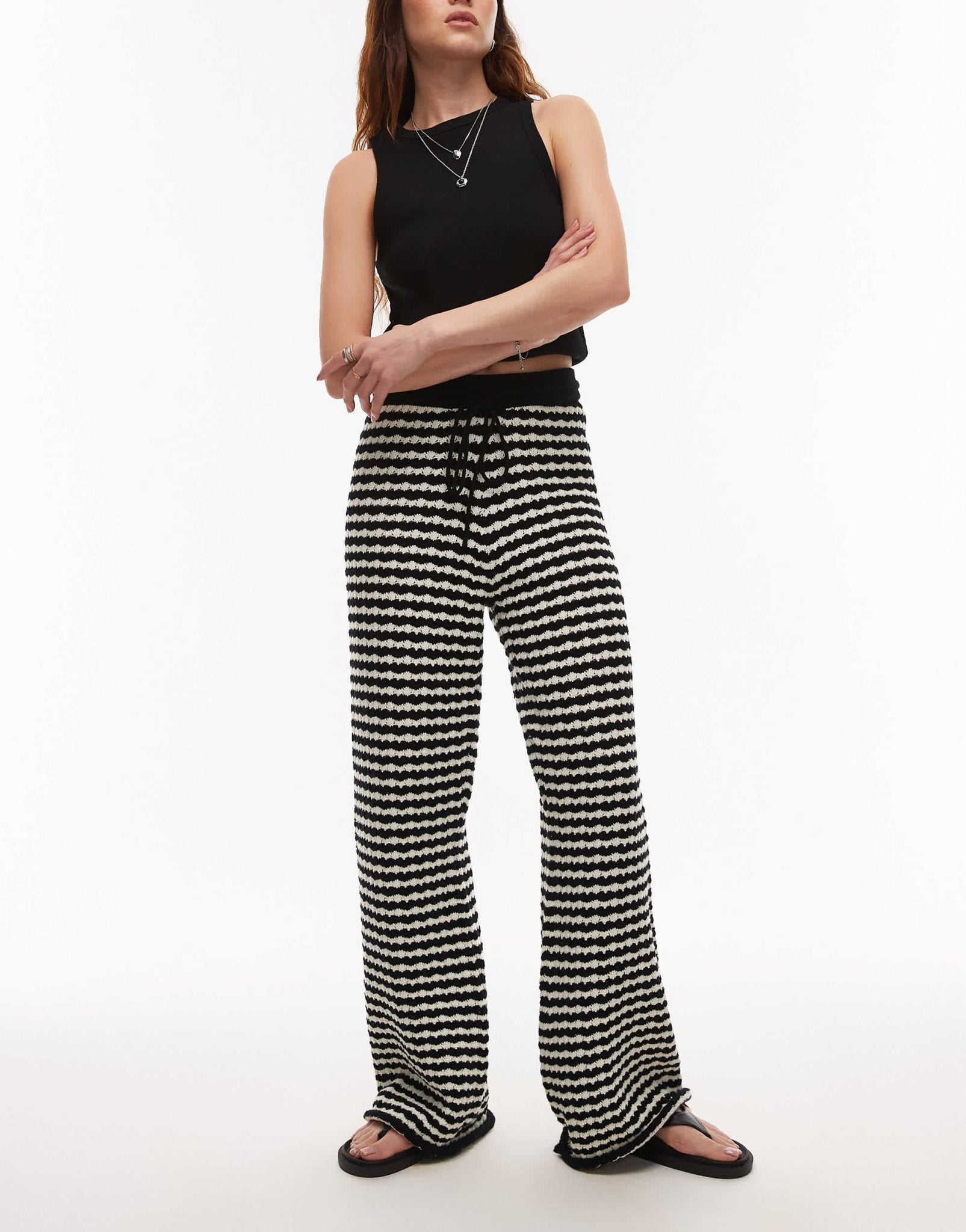 Topshop knitted stripe trouser in mono - ASOS Sample Sale EU Store
