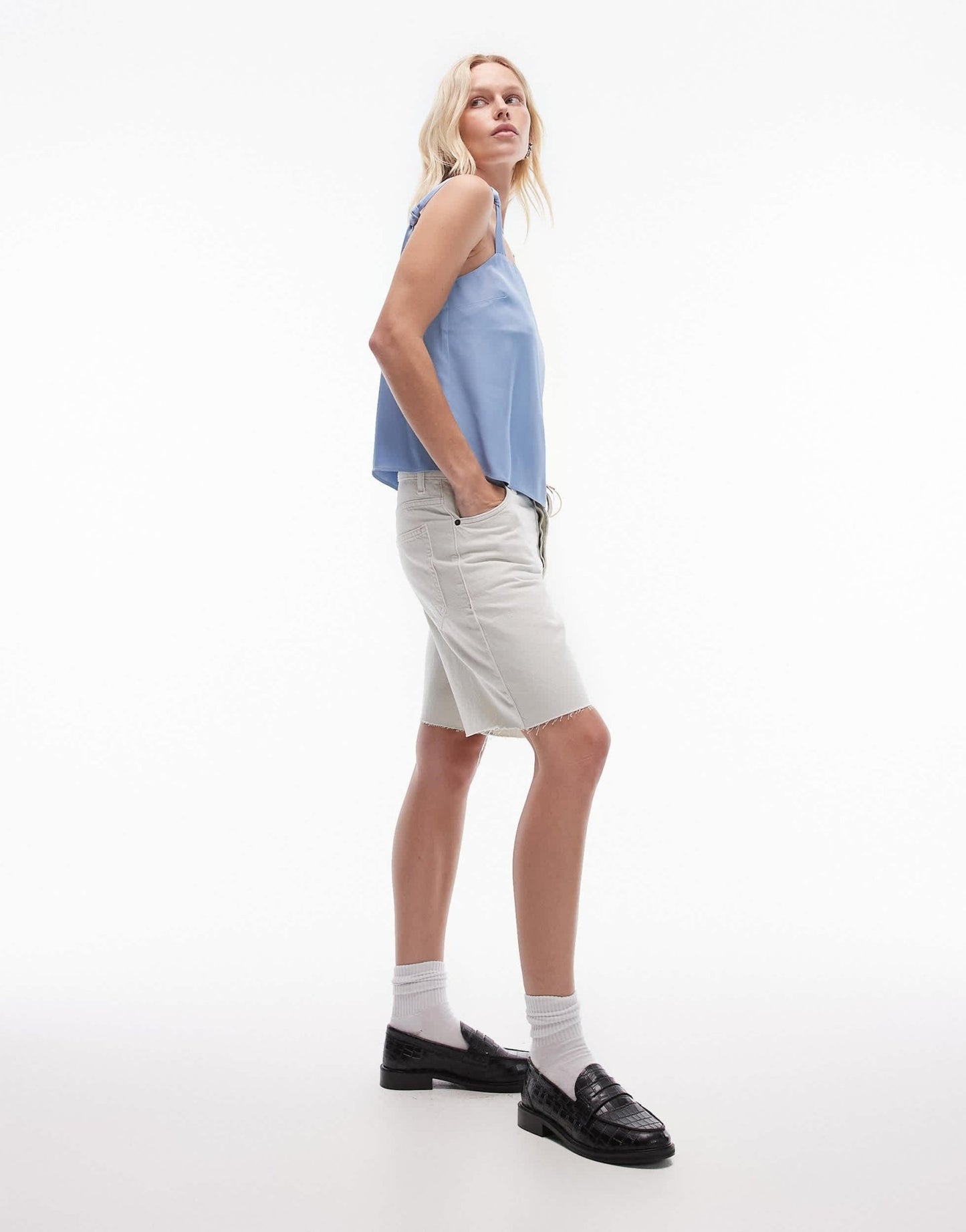 Topshop knot square neck cami in blue - ASOS Sample Sale EU Store