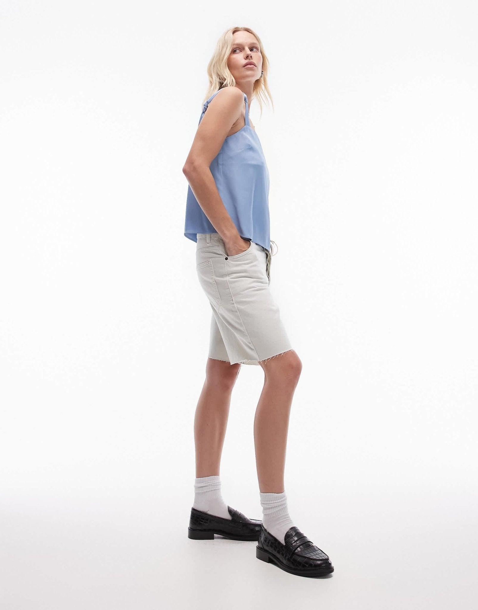 Topshop knot square neck cami in blue - ASOS Sample Sale EU Store