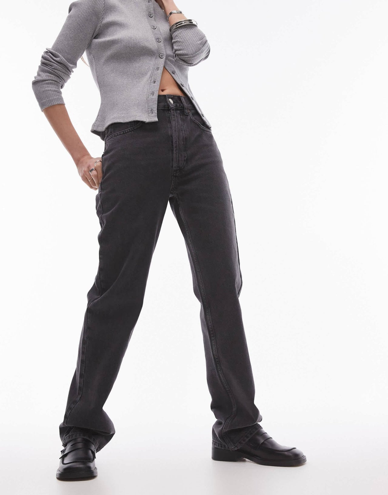 Topshop Kort high rise straight jean in black - ASOS Sample Sale EU Store