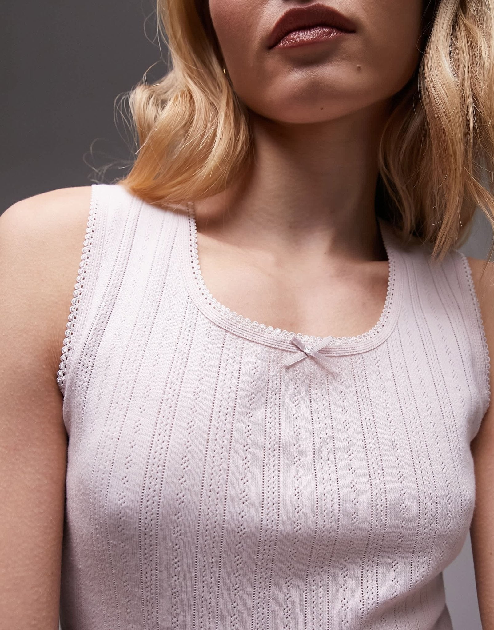 Topshop lace pointelle scoop neck tank in pink - ASOS Sample Sale EU Store