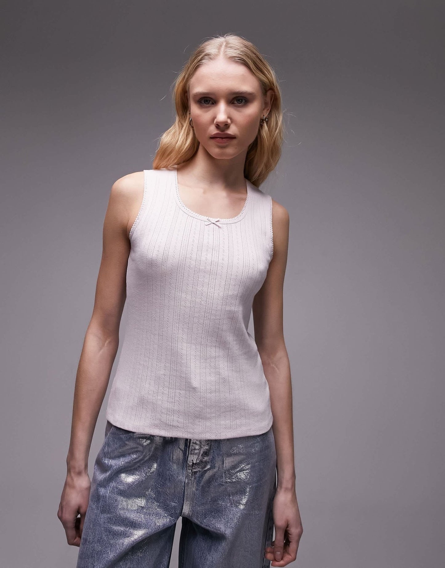 Topshop lace pointelle scoop neck tank in pink - ASOS Sample Sale EU Store