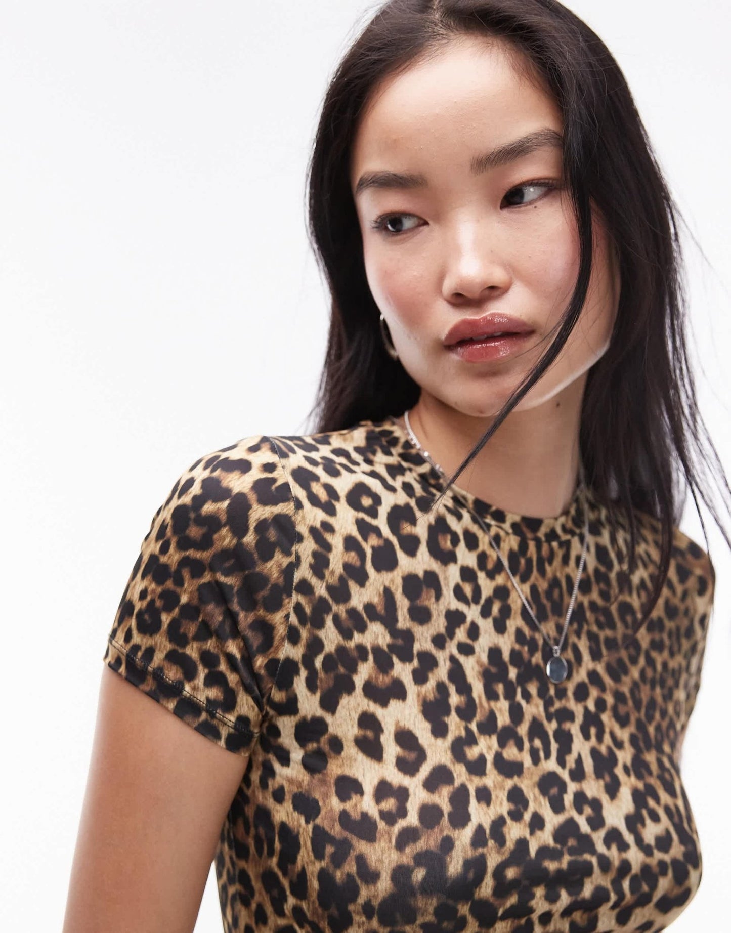 Topshop leopard print microfibre t-shirt in brown - ASOS Sample Sale EU Store