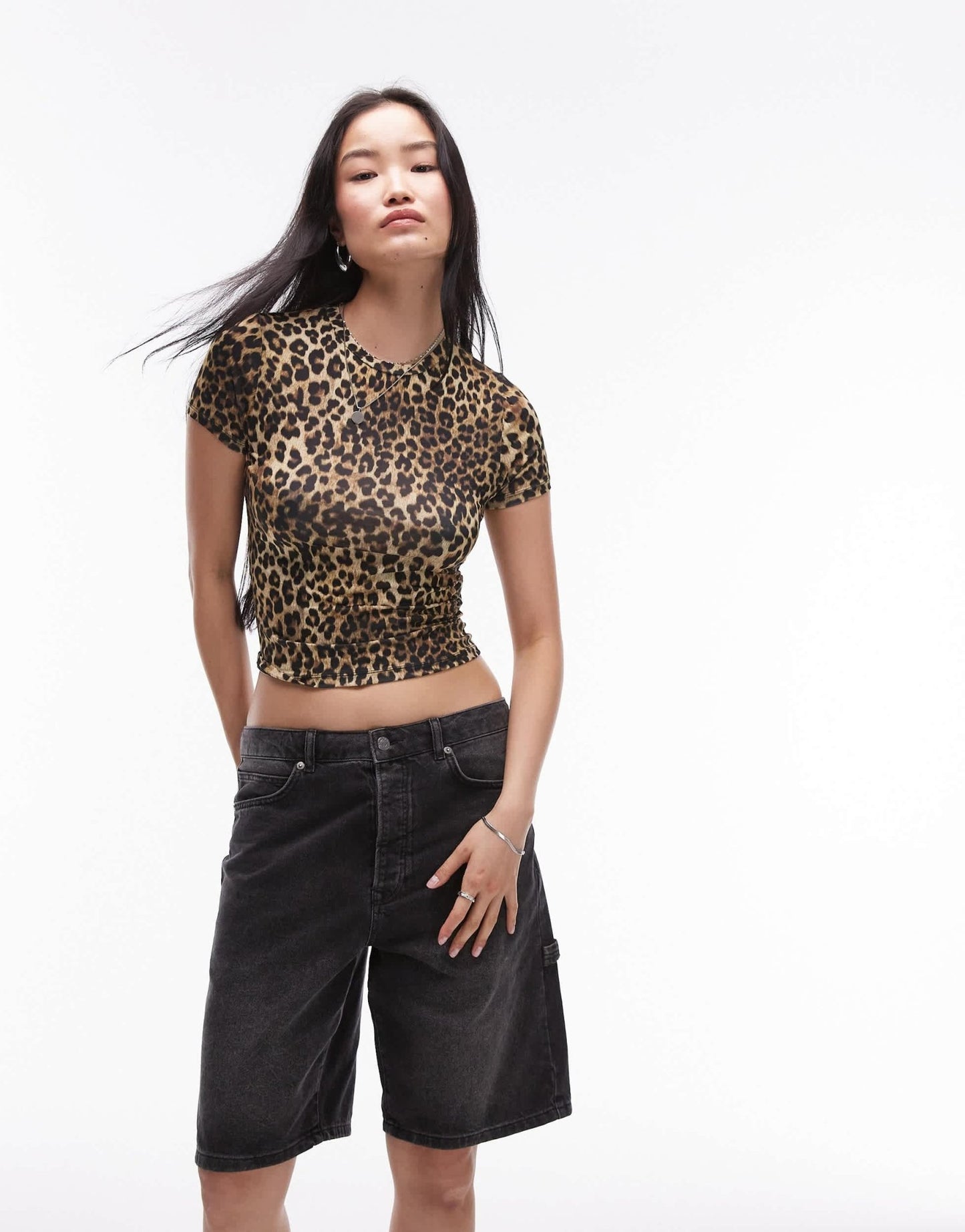Topshop leopard print microfibre t-shirt in brown - ASOS Sample Sale EU Store