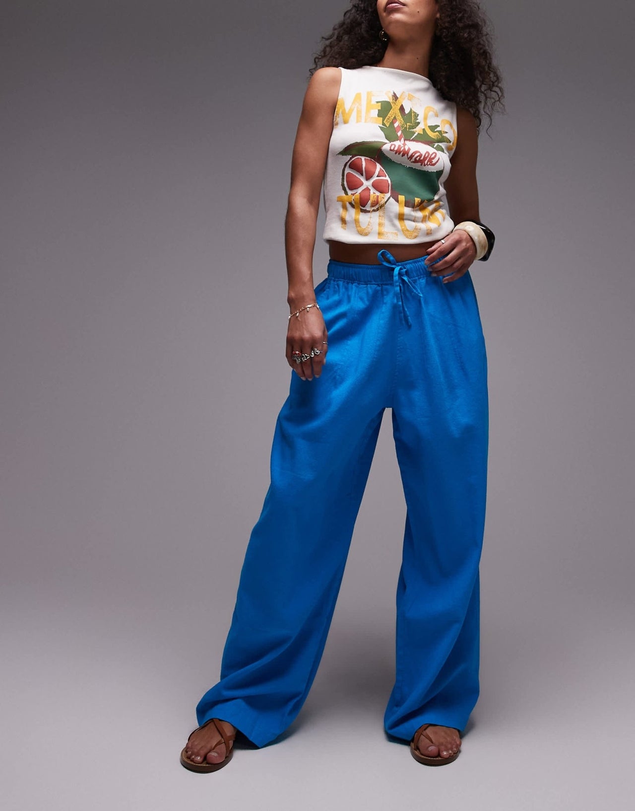 Topshop linen balloon trouser in turquoise - ASOS Sample Sale EU Store