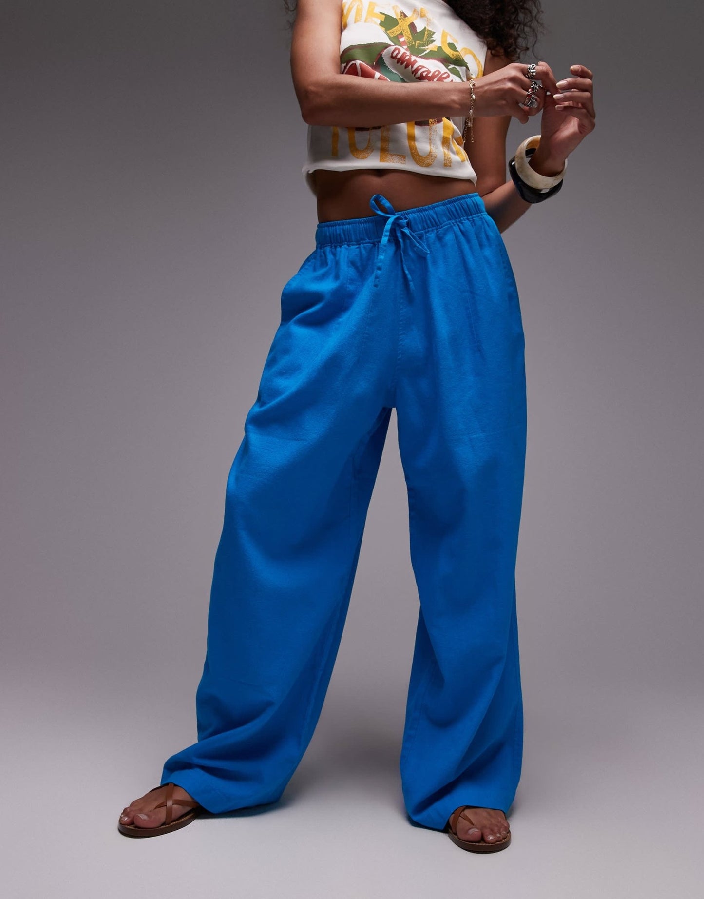 Topshop linen balloon trouser in turquoise - ASOS Sample Sale EU Store