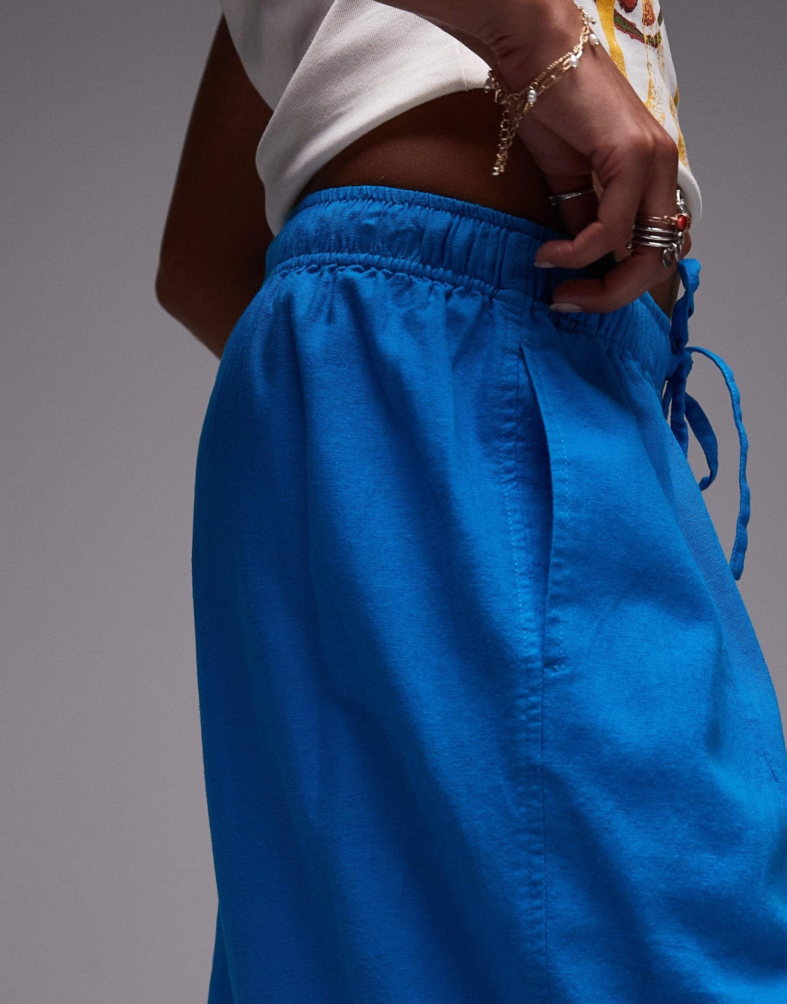 Topshop linen balloon trouser in turquoise - ASOS Sample Sale EU Store
