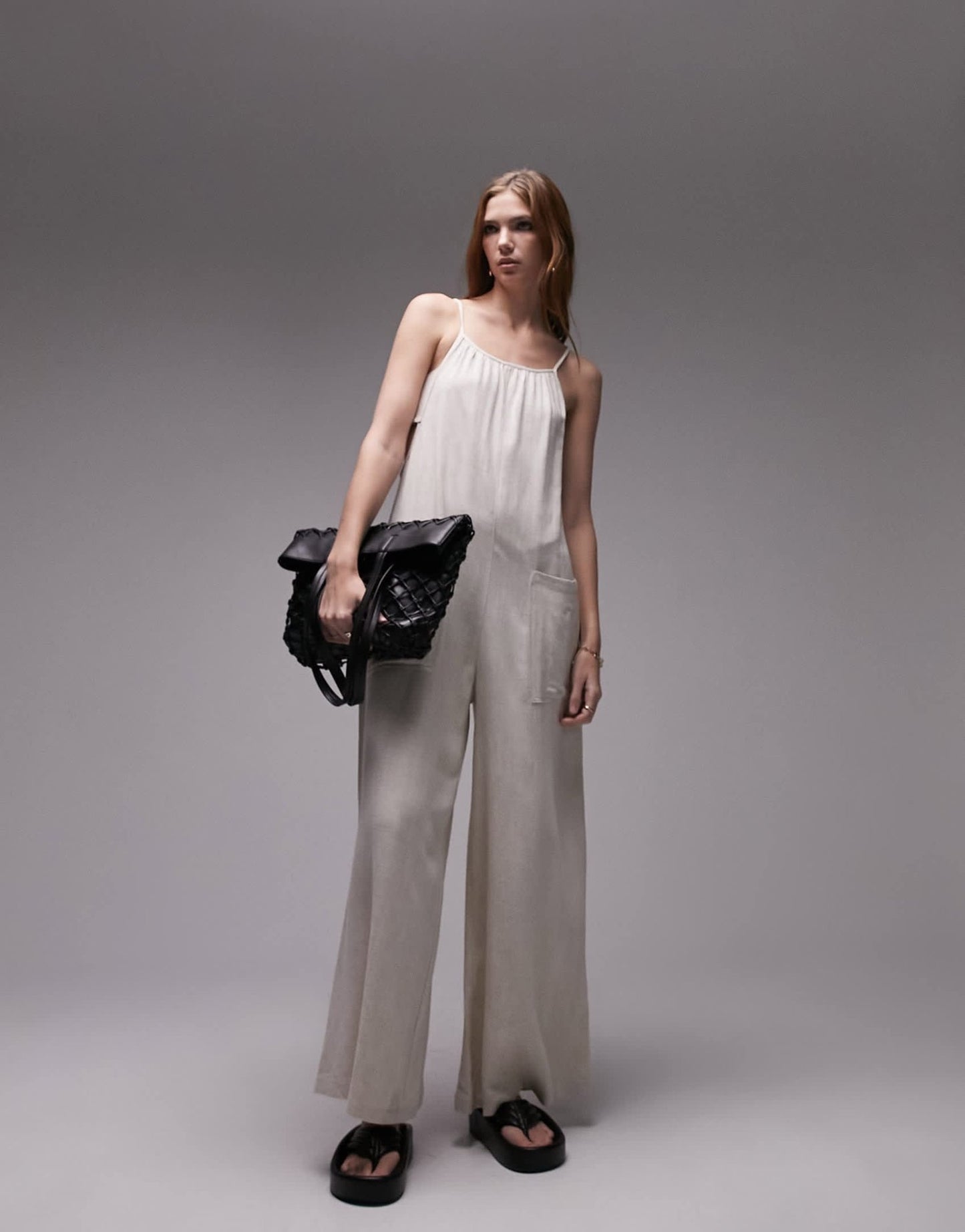 Topshop linen jumpsuit with pockets in oatmeal - ASOS Sample Sale EU Store