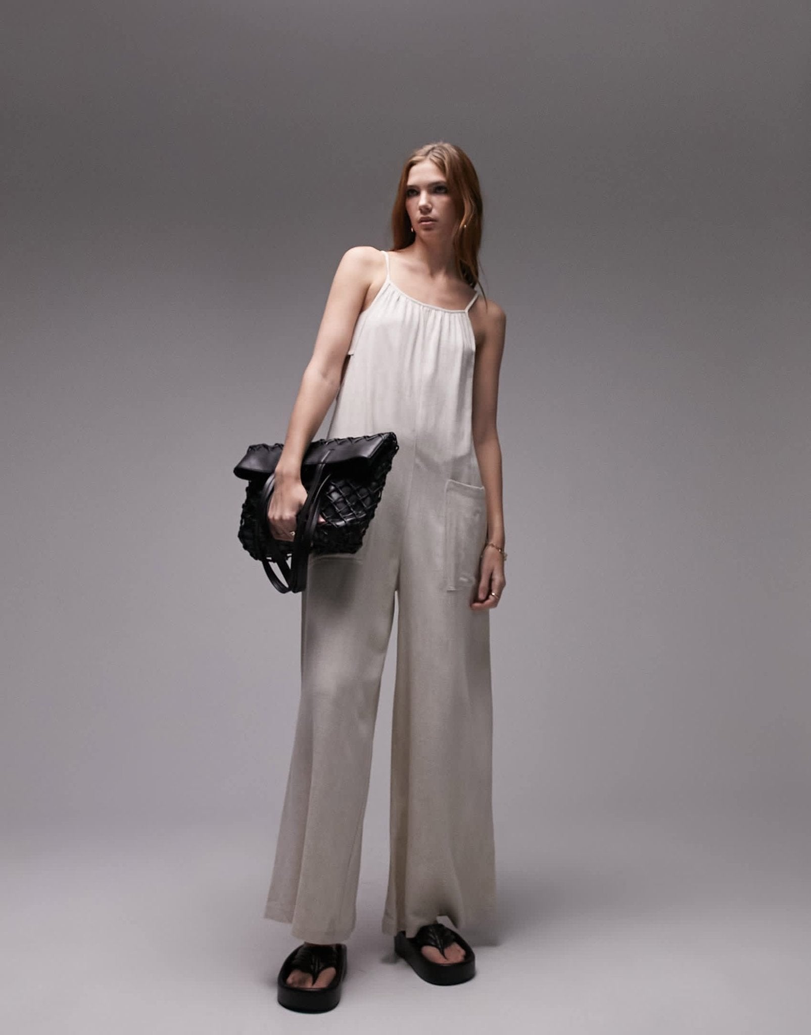 Topshop linen jumpsuit with pockets in oatmeal - ASOS Sample Sale EU Store