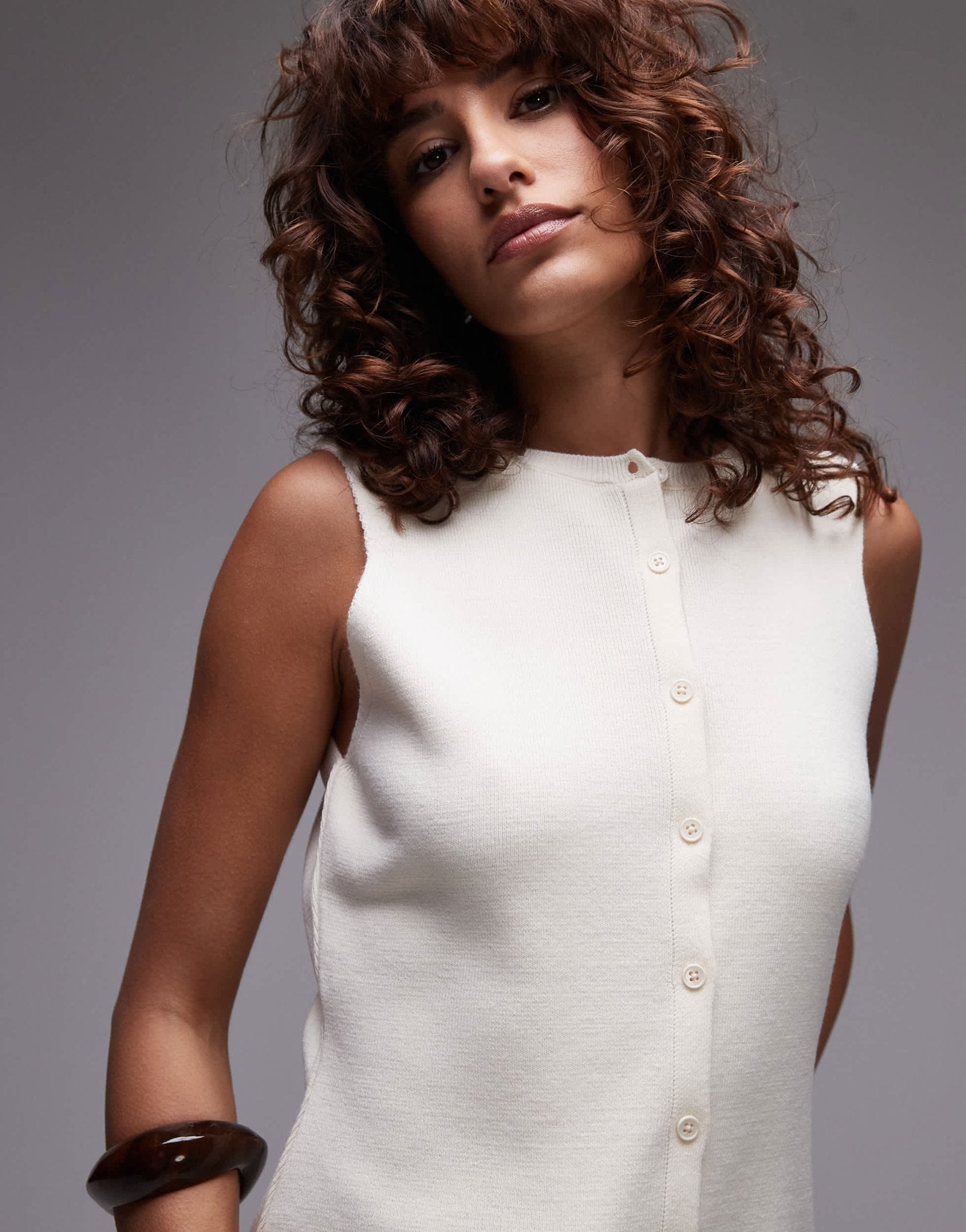 Topshop longline compact knit waistcoat in ecru - ASOS Sample Sale EU Store