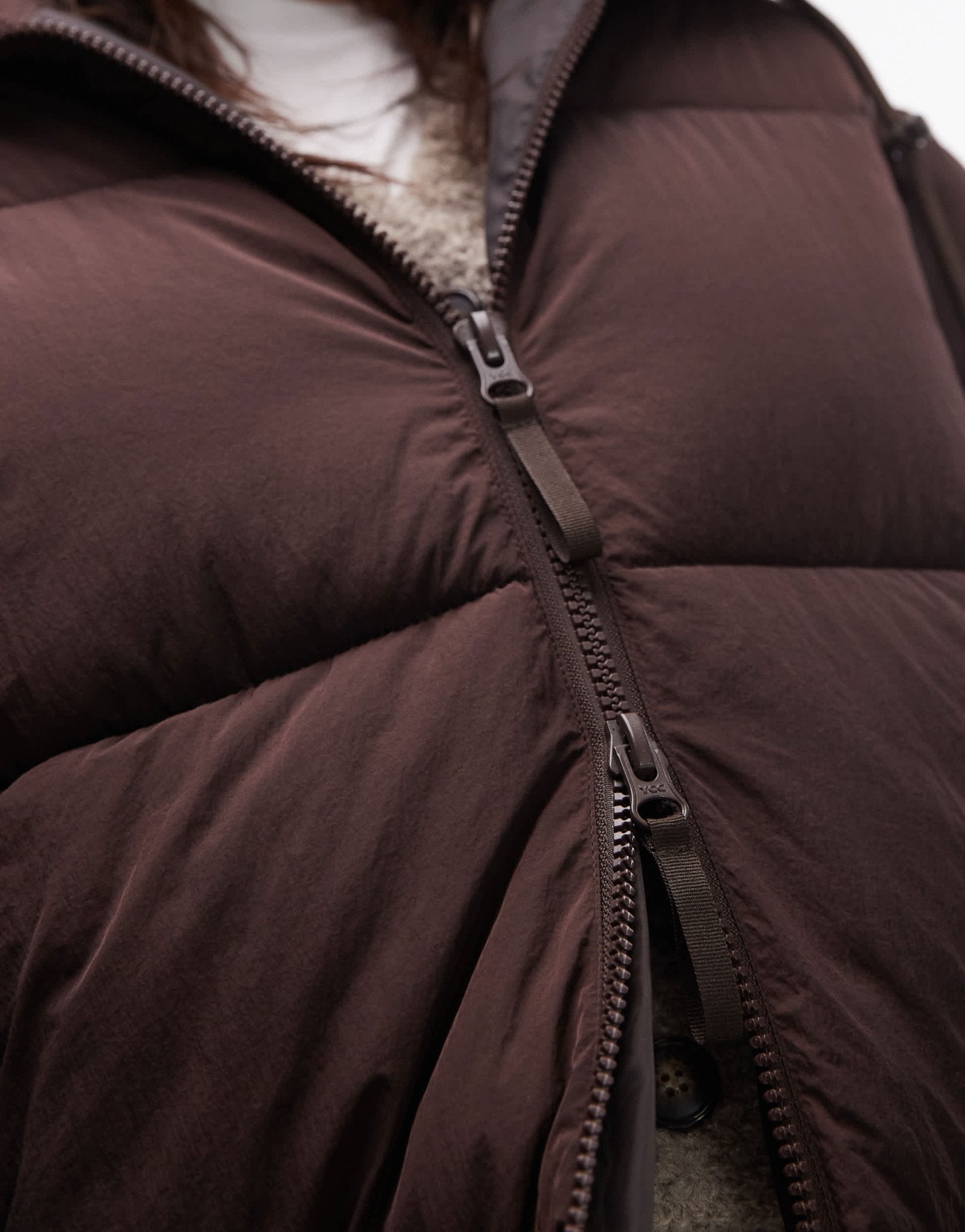Topshop longline puffer jacket in brown - ASOS Sample Sale EU Store