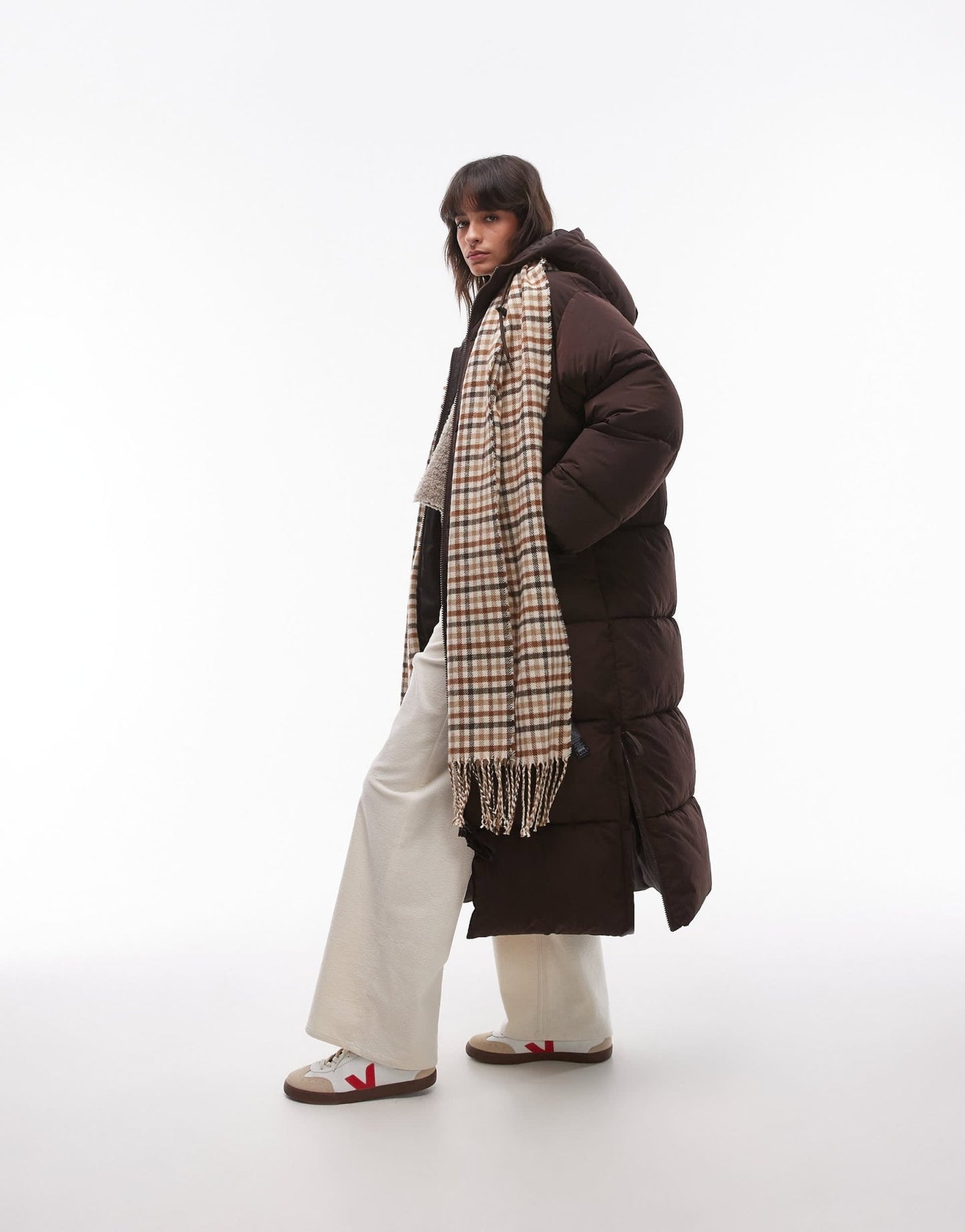 Topshop longline puffer jacket in brown - ASOS Sample Sale EU Store