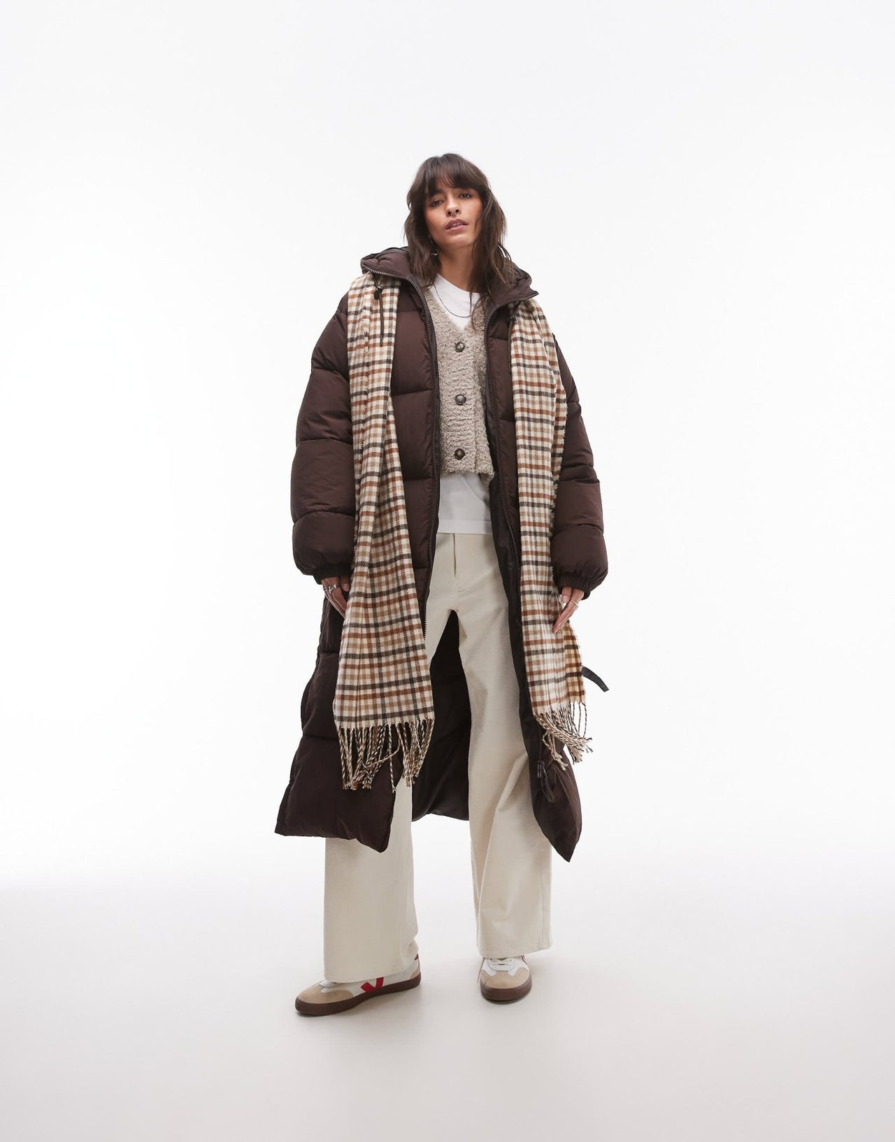 Topshop longline puffer jacket in brown - ASOS Sample Sale EU Store