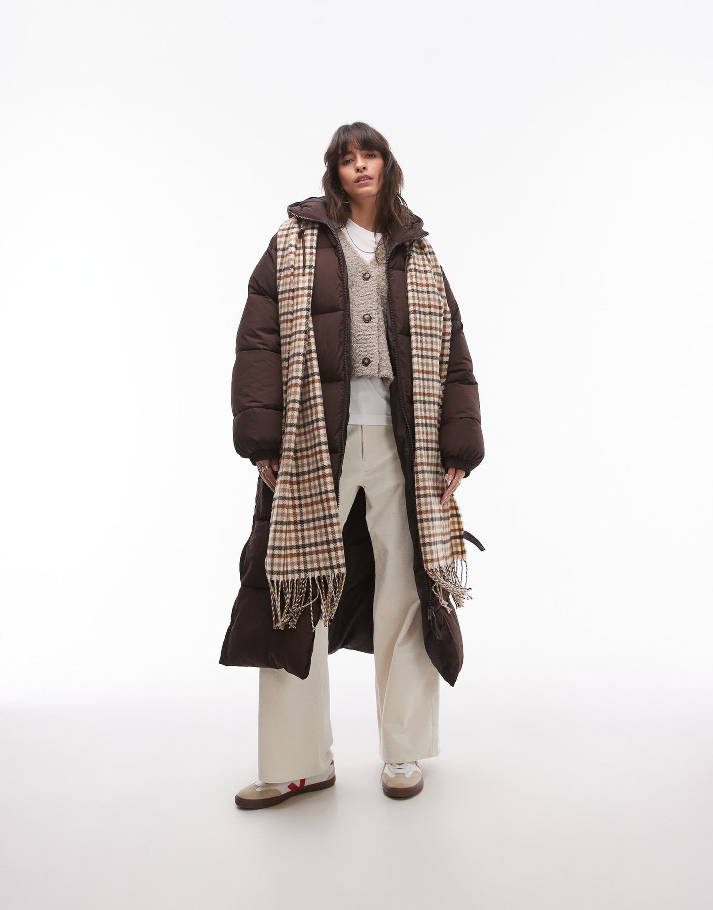 Topshop longline puffer jacket in brown - ASOS Sample Sale EU Store