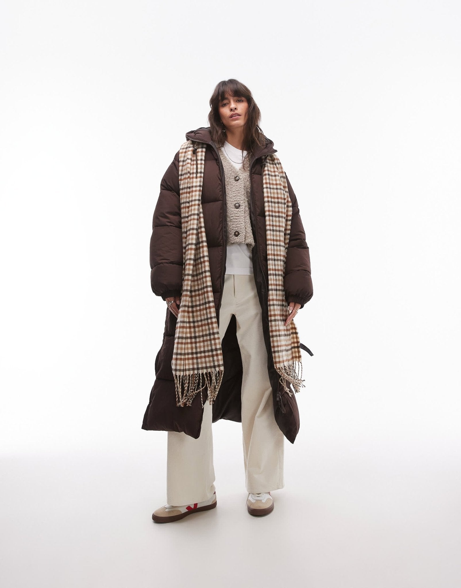 Topshop longline puffer jacket in brown - ASOS Sample Sale EU Store