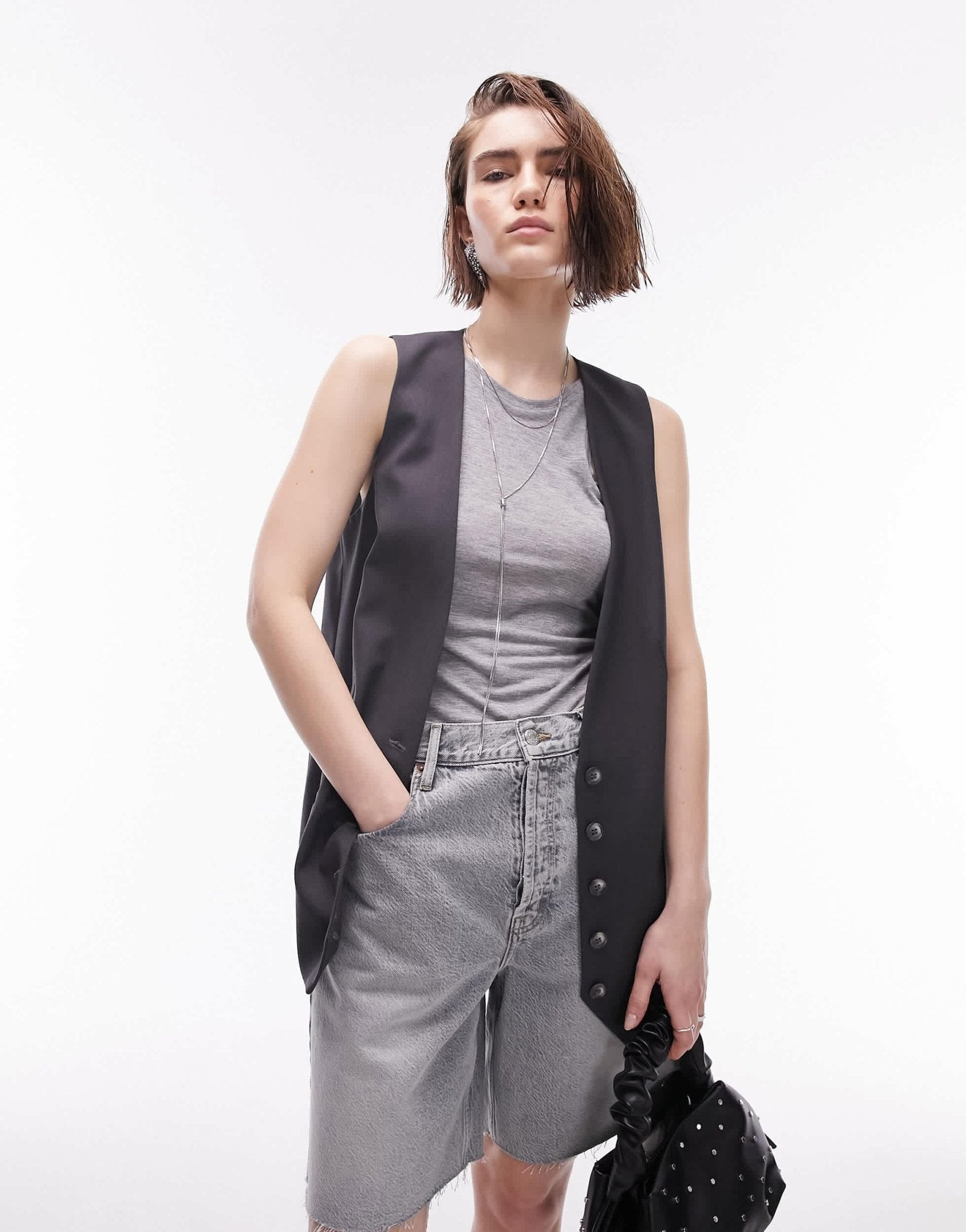 Topshop longline waistcoat in grey - ASOS Sample Sale EU Store