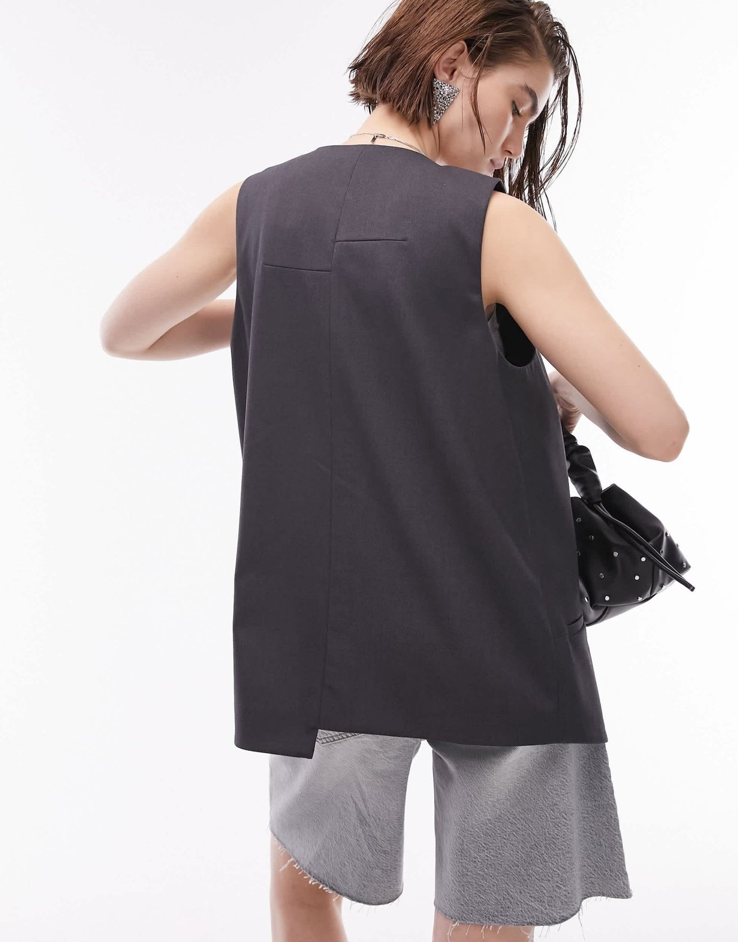 Topshop longline waistcoat in grey - ASOS Sample Sale EU Store