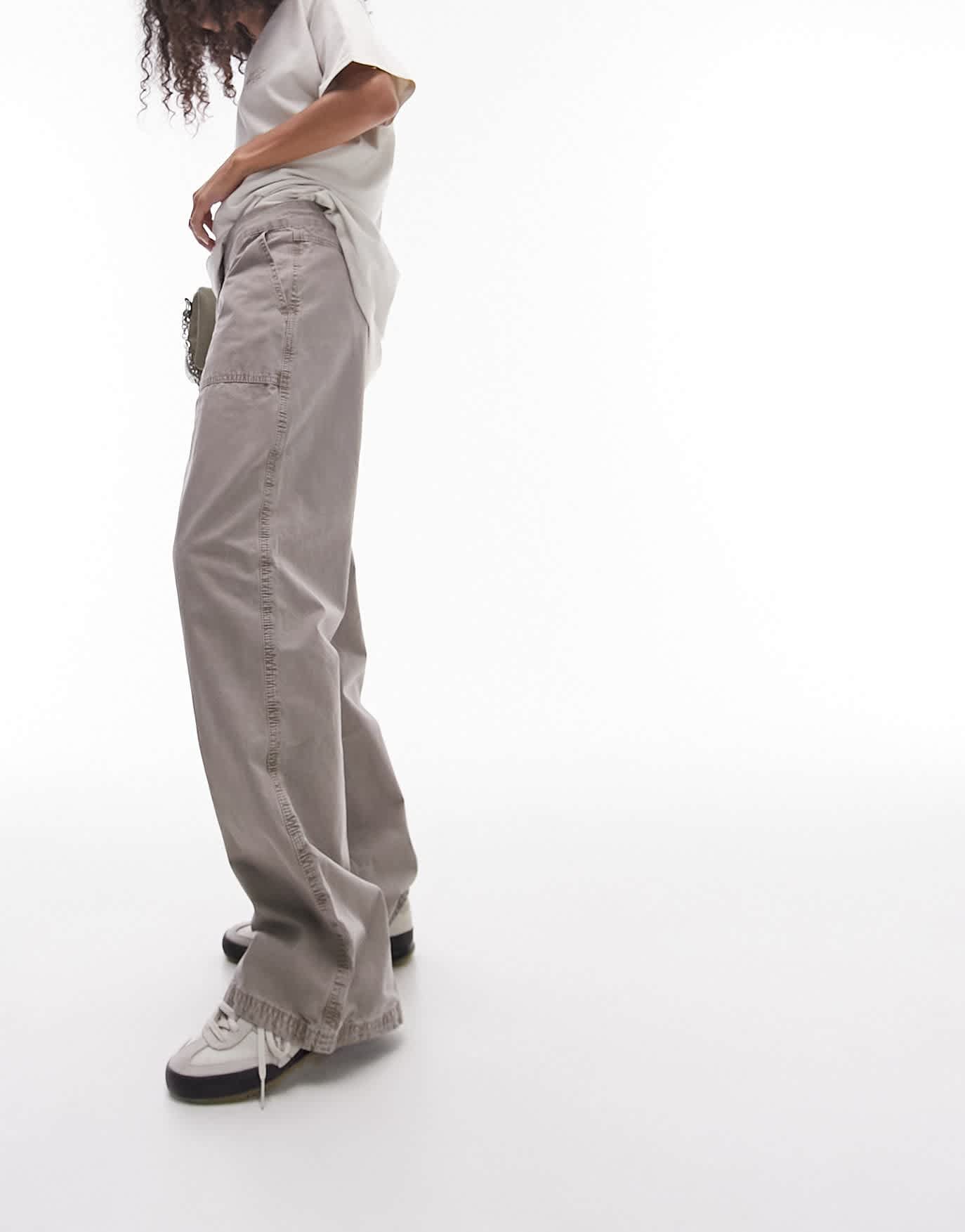 Topshop low rise washed straight leg trouser in taupe - ASOS Sample Sale EU Store