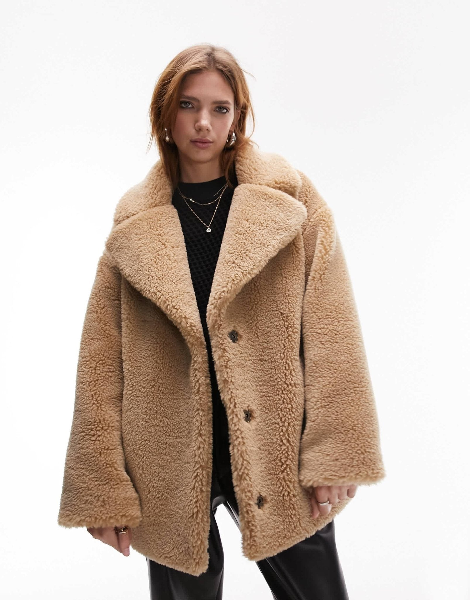 Topshop mid - length borg coat in camel - ASOS Sample Sale EU Store