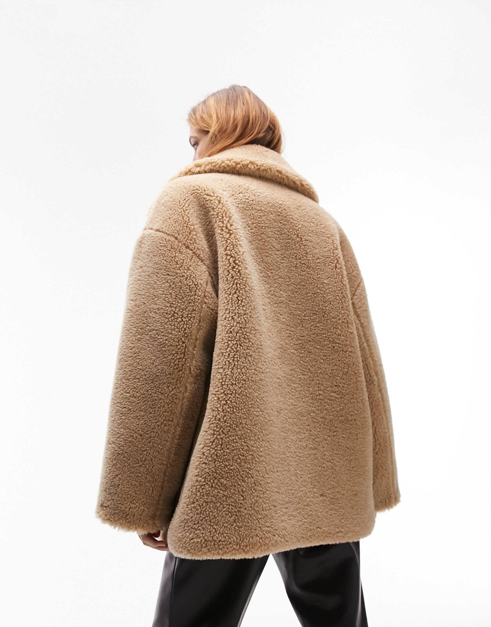 Topshop mid - length borg coat in camel - ASOS Sample Sale EU Store