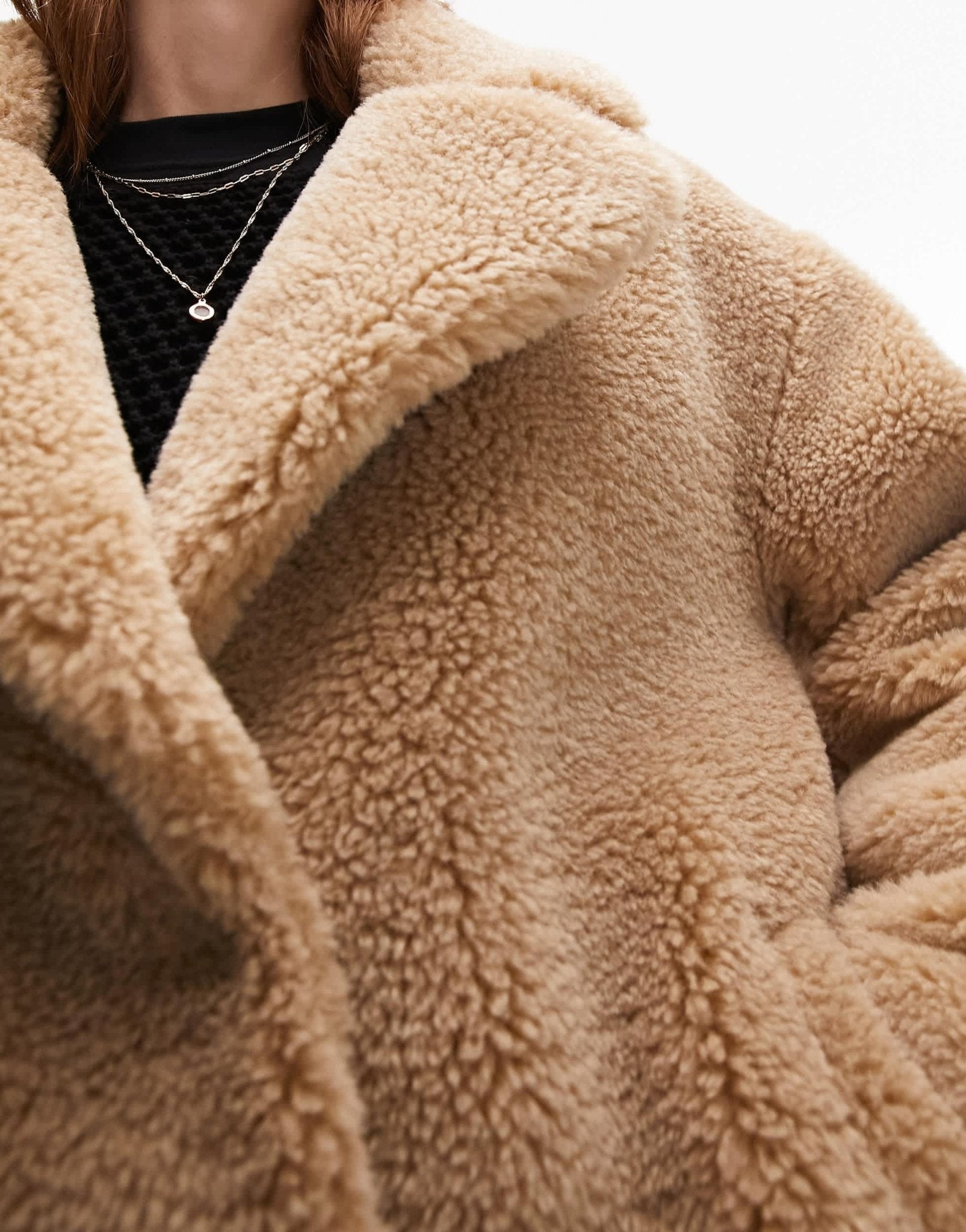 Topshop mid - length borg coat in camel - ASOS Sample Sale EU Store