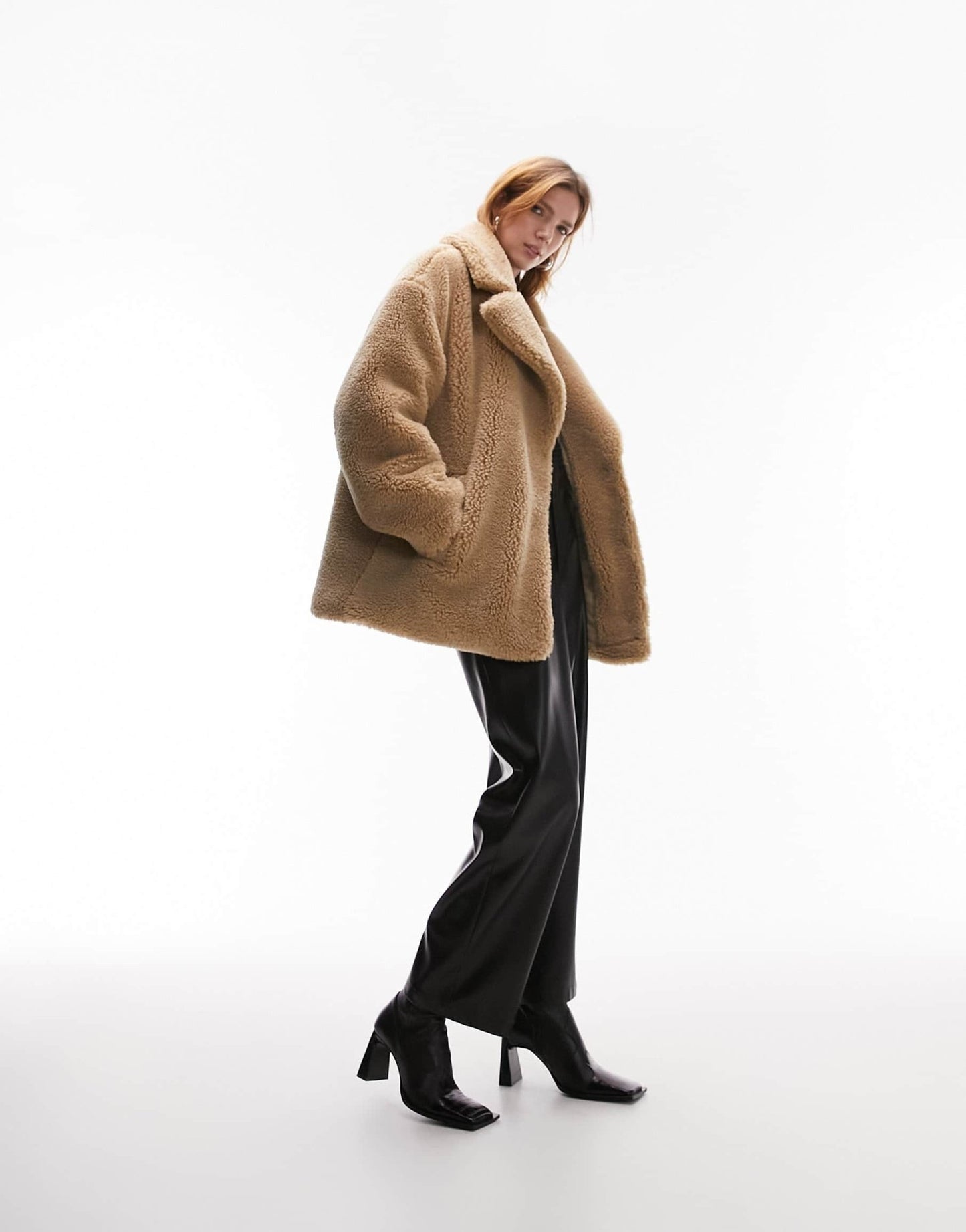 Topshop mid - length borg coat in camel - ASOS Sample Sale EU Store