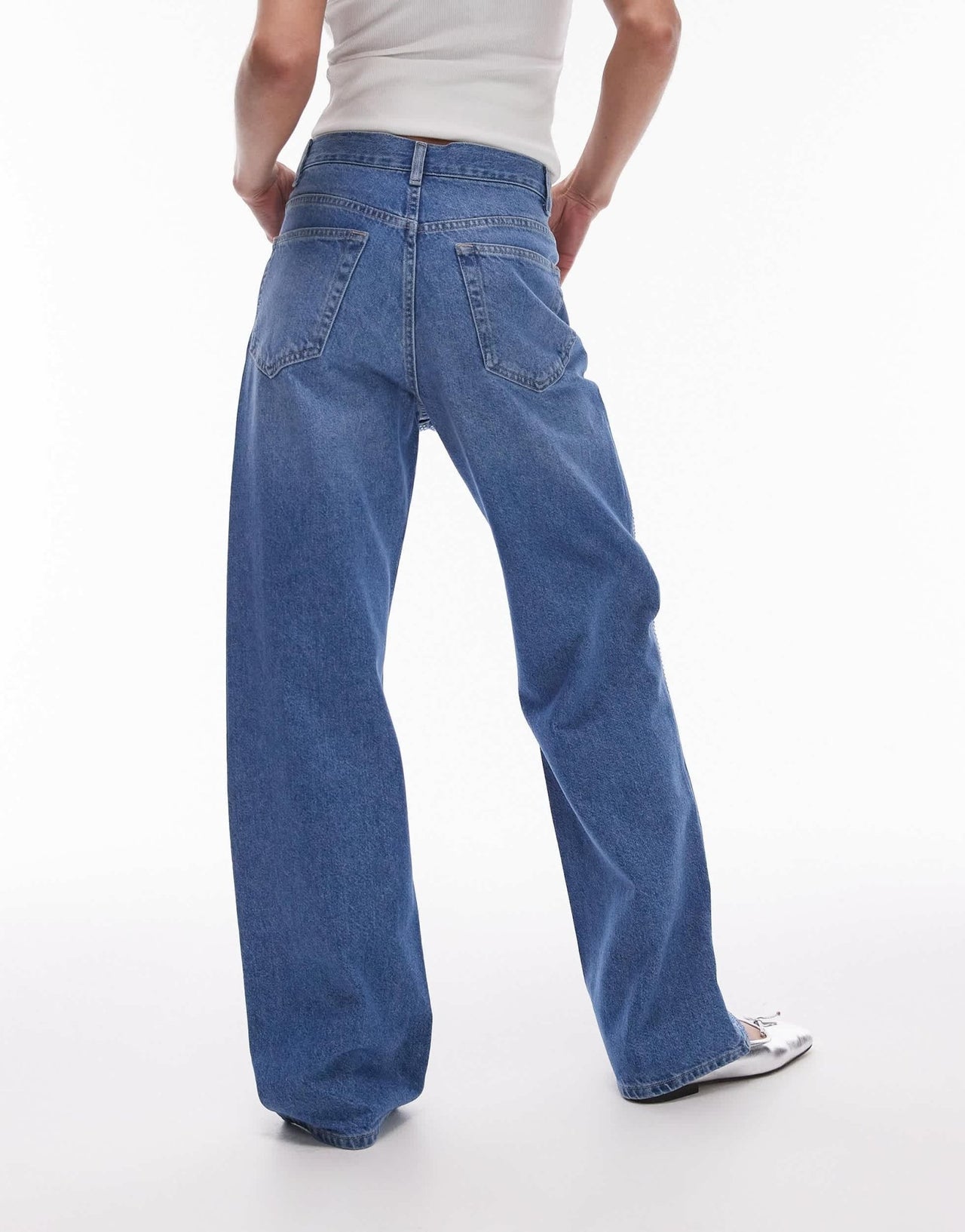 Topshop mid rise loose fit embelished jean in bright blue - ASOS Sample Sale EU Store