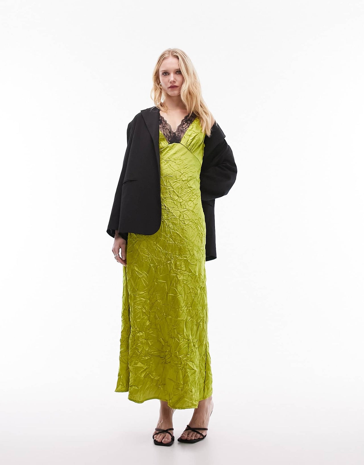 Topshop midi lace insert slip dress in chartreuse - ASOS Sample Sale EU Store