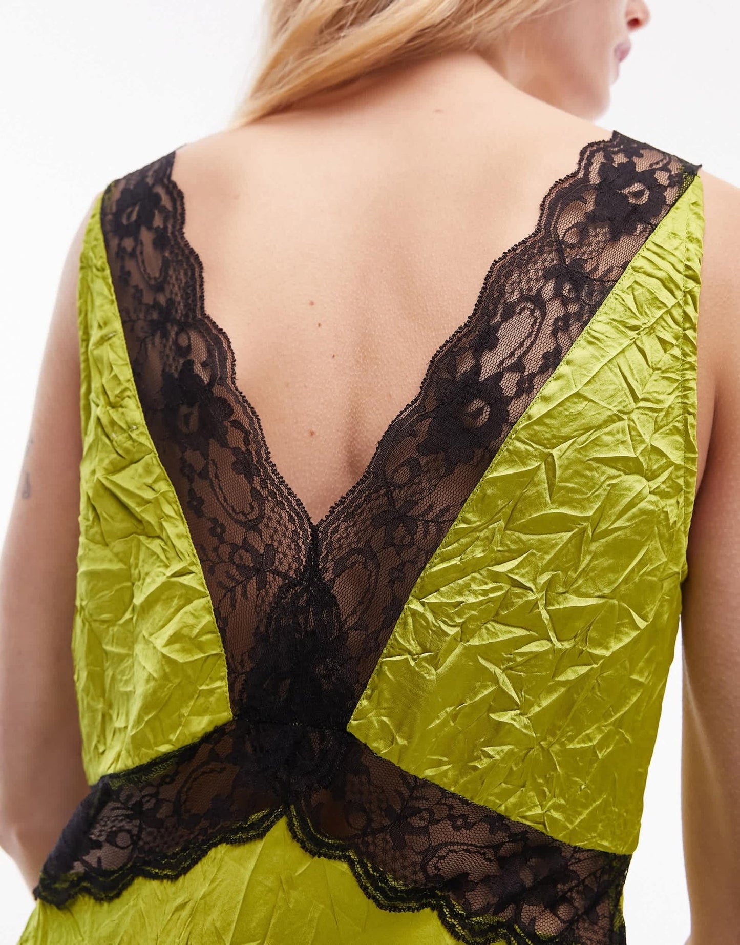 Topshop midi lace insert slip dress in chartreuse - ASOS Sample Sale EU Store