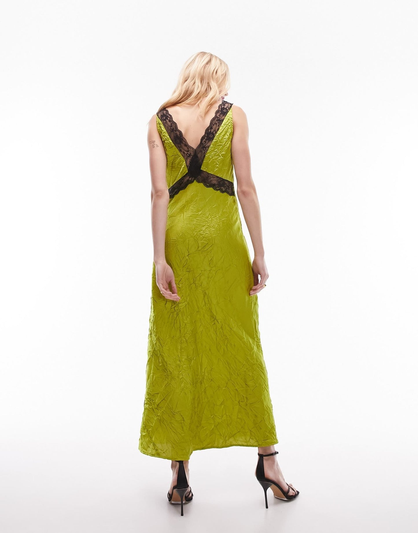 Topshop midi lace insert slip dress in chartreuse - ASOS Sample Sale EU Store