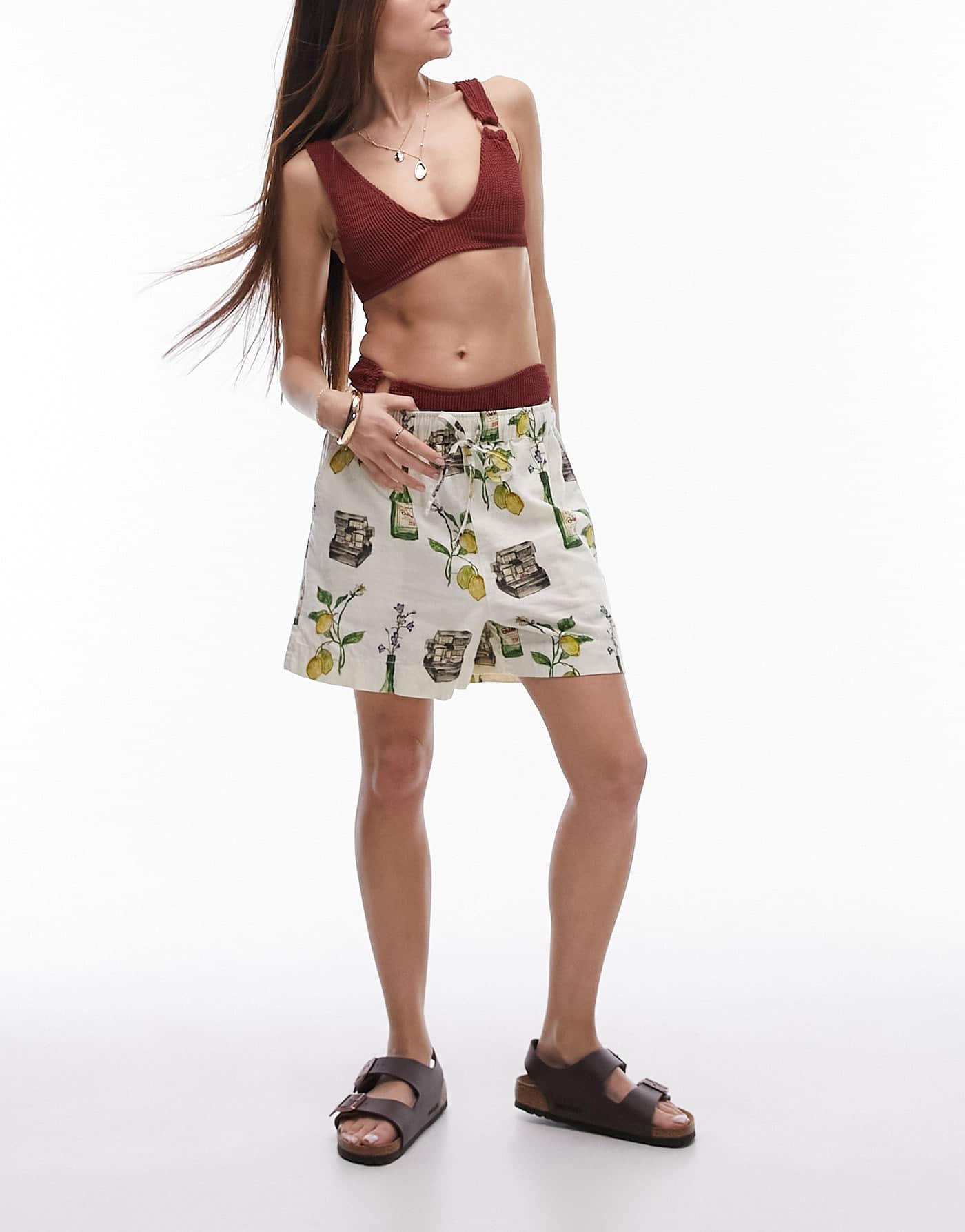 Topshop mix and match crinkle plunge bikini top with rings in wine - ASOS Sample Sale EU Store