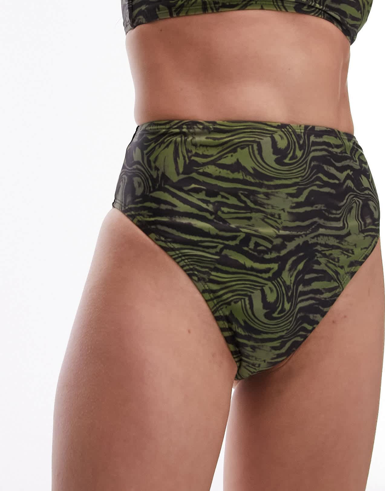 Topshop mix and match high waist high leg bikini bottoms in abstract khaki animal print - ASOS Sample Sale EU Store