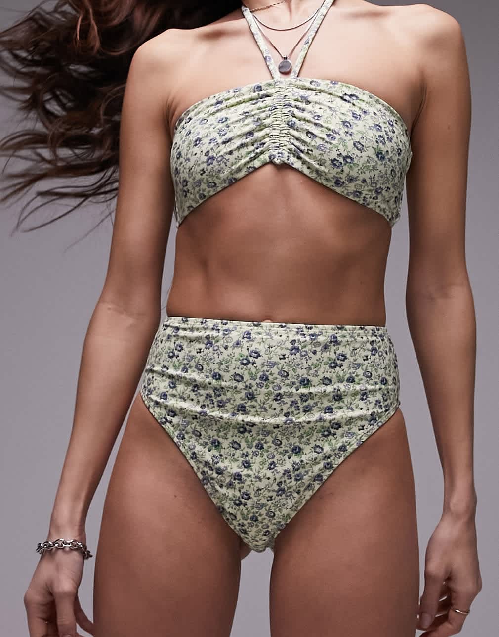 Topshop mix and match high waist high leg bikini bottoms in blue ditsy floral - ASOS Sample Sale EU Store
