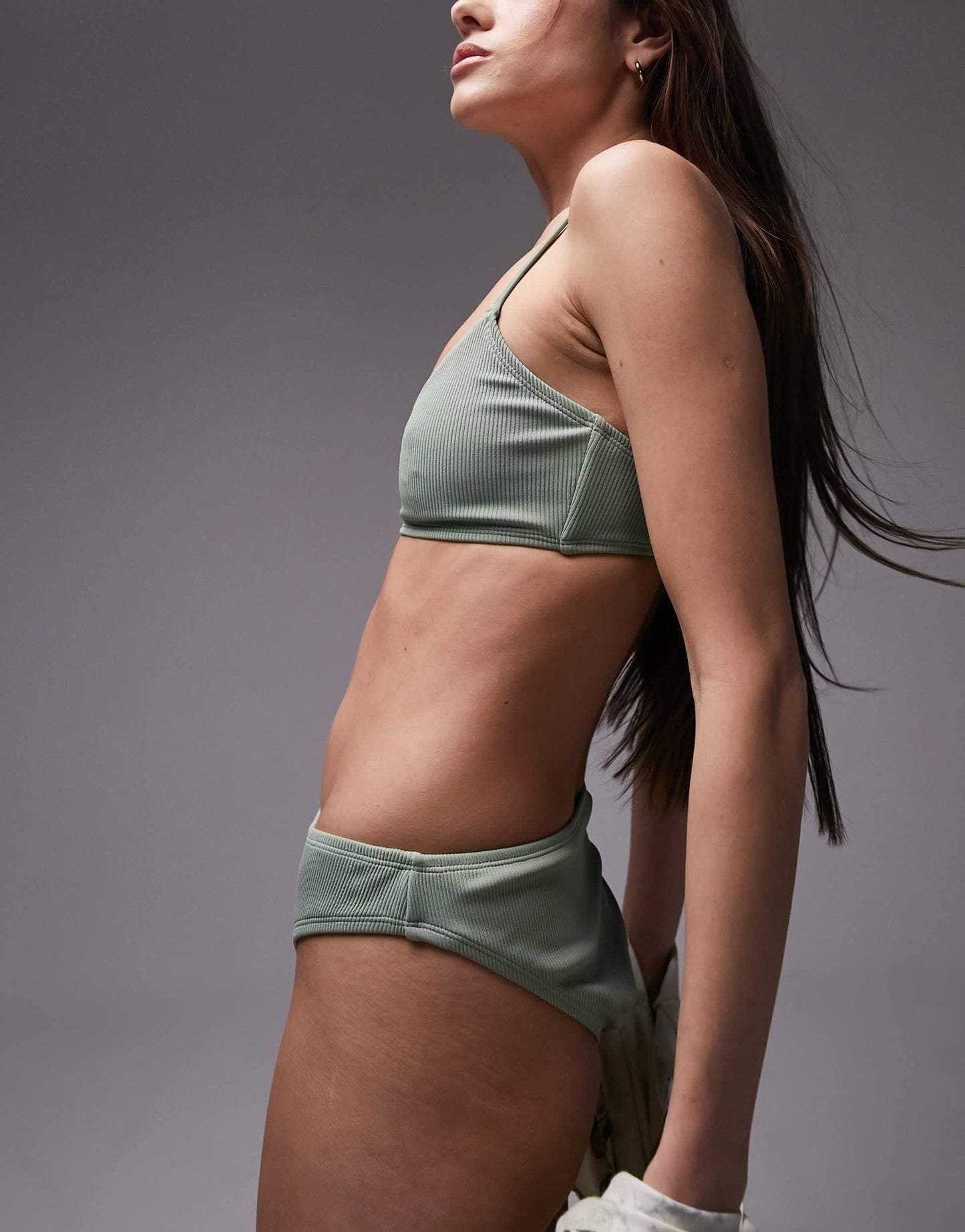 Topshop mix and match rib scoop cami bikini top in khaki - ASOS Sample Sale EU Store
