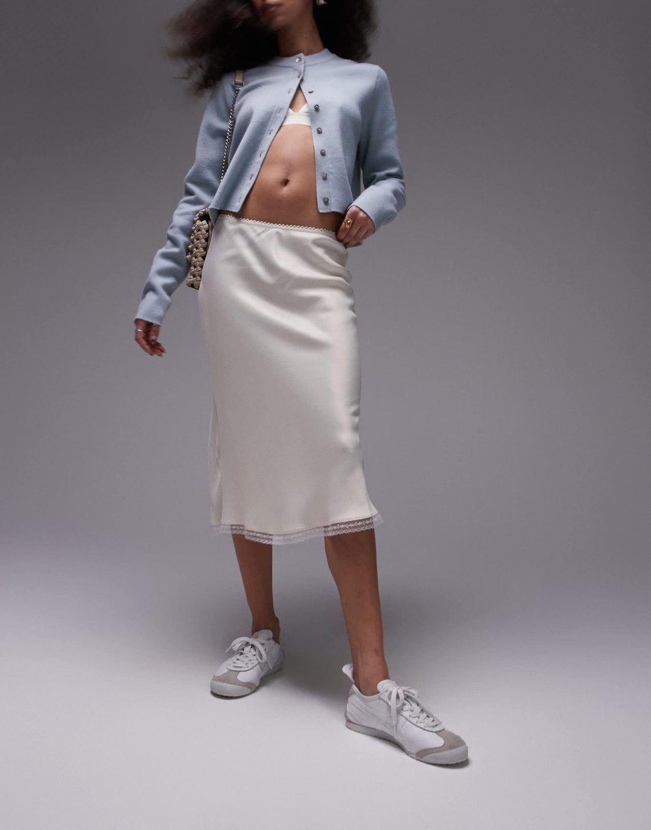 Topshop Over Knee Length Bias with lace trim in ivory - ASOS Sample Sale EU Store