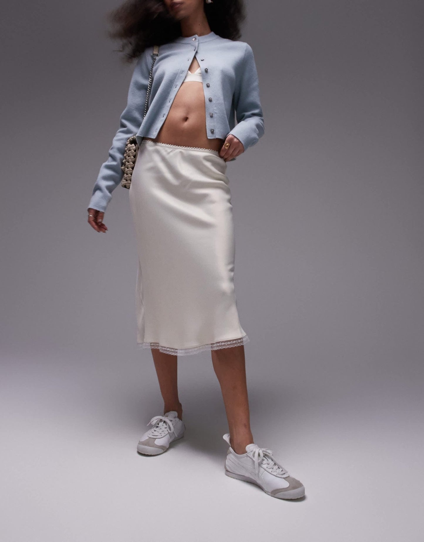 Topshop Over Knee Length Bias with lace trim in ivory - ASOS Sample Sale EU Store