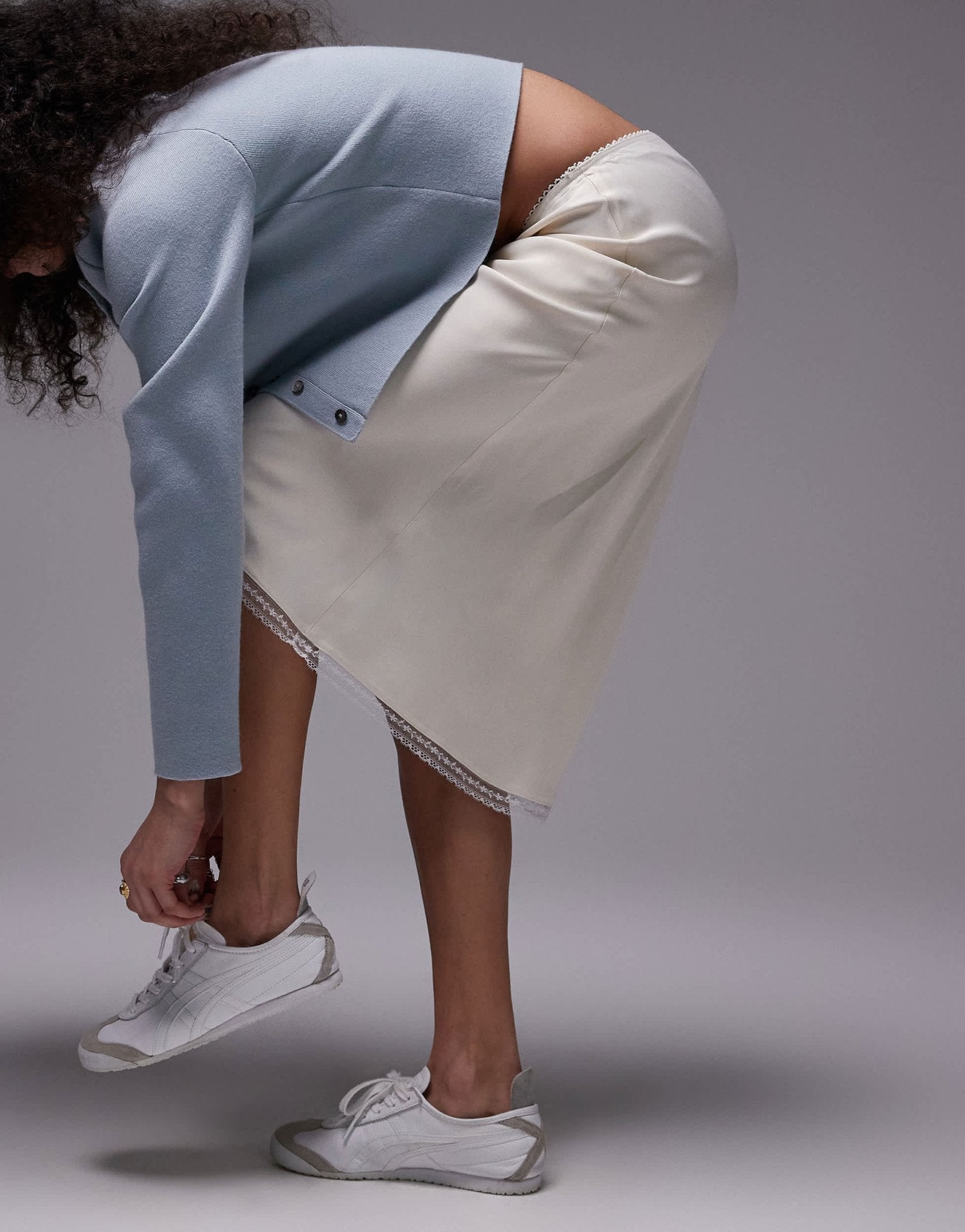 Topshop Over Knee Length Bias with lace trim in ivory - ASOS Sample Sale EU Store