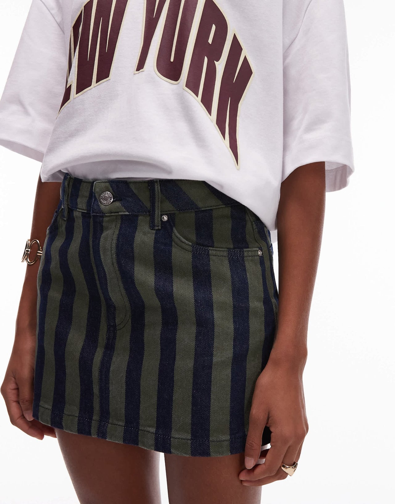 Topshop peplum denim mini skirt in khaki stripe - ASOS Sample Sale EU Store