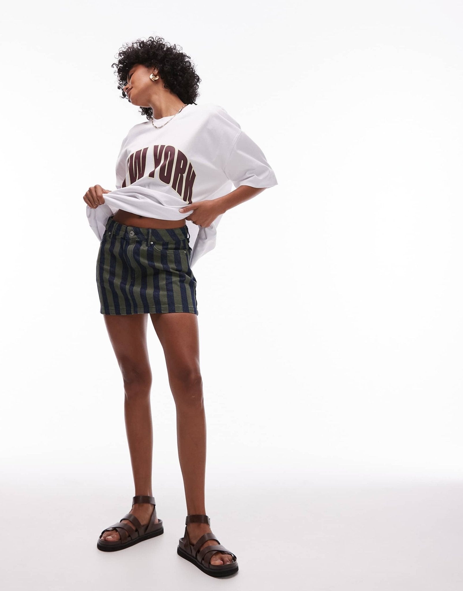 Topshop peplum denim mini skirt in khaki stripe - ASOS Sample Sale EU Store